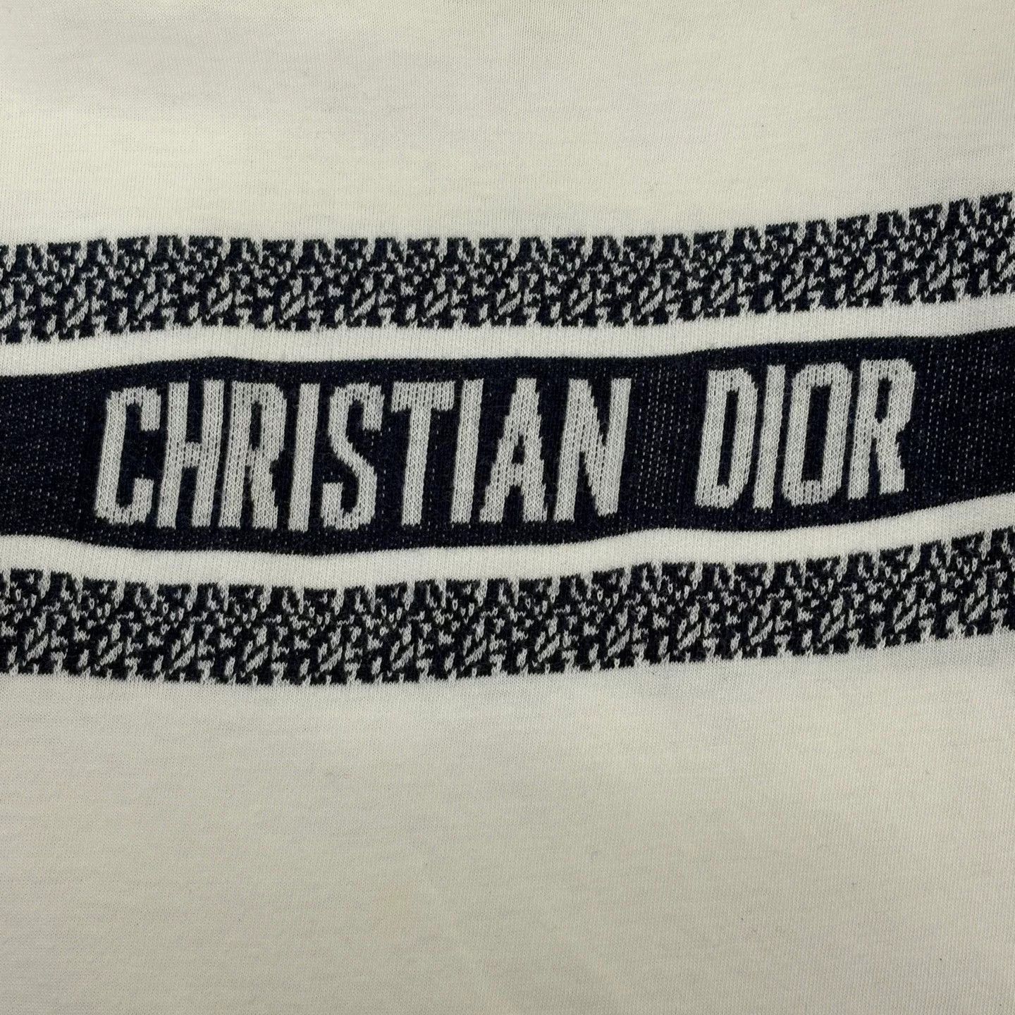 Dior Christian Dior White Navy Striped Logo T-Shirt Size XS / US 0-2 / IT 36-38 - 7 Thumbnail