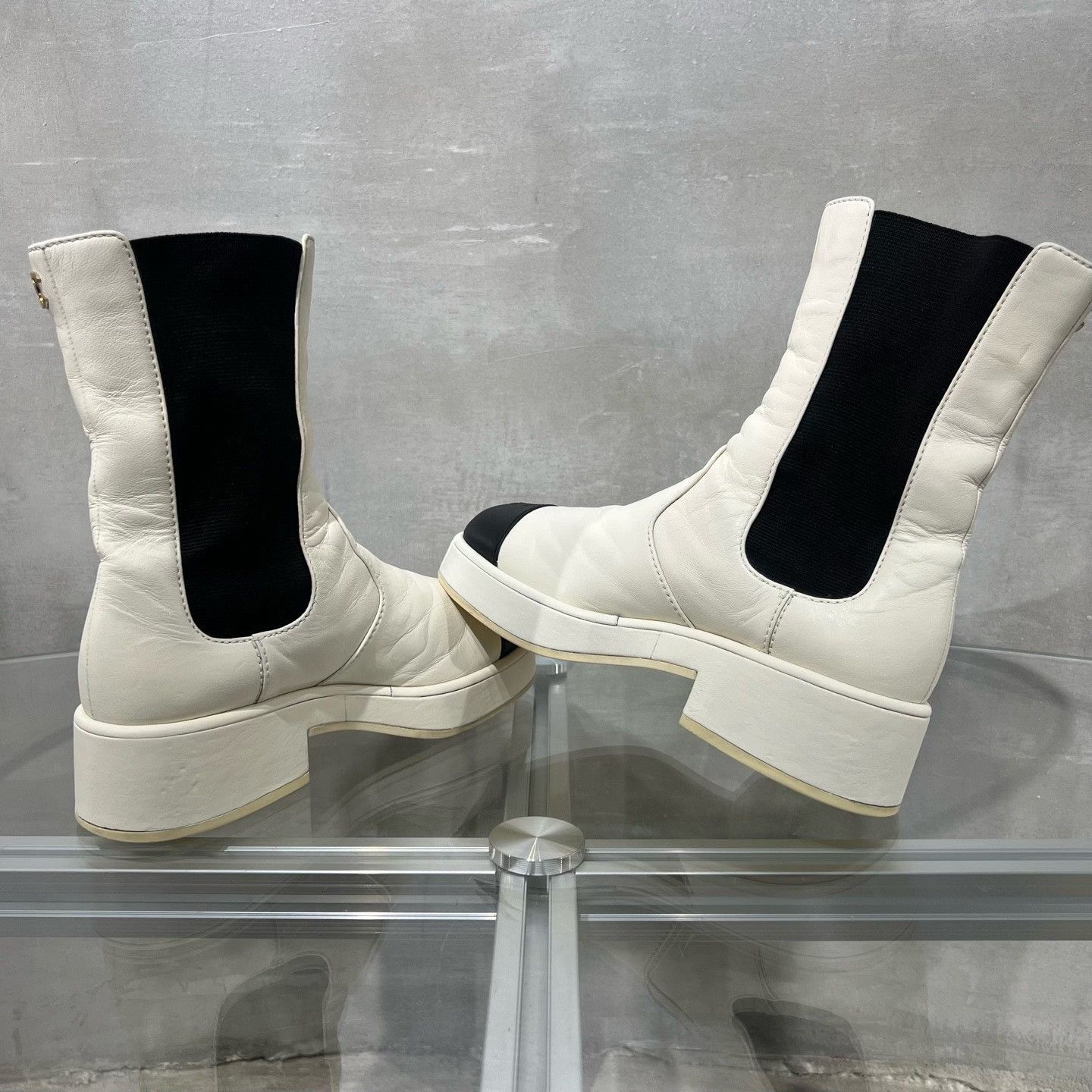 Chanel Chanel Black White Lambskin Short Boots Size US 6 / IT 36 - 5 Thumbnail