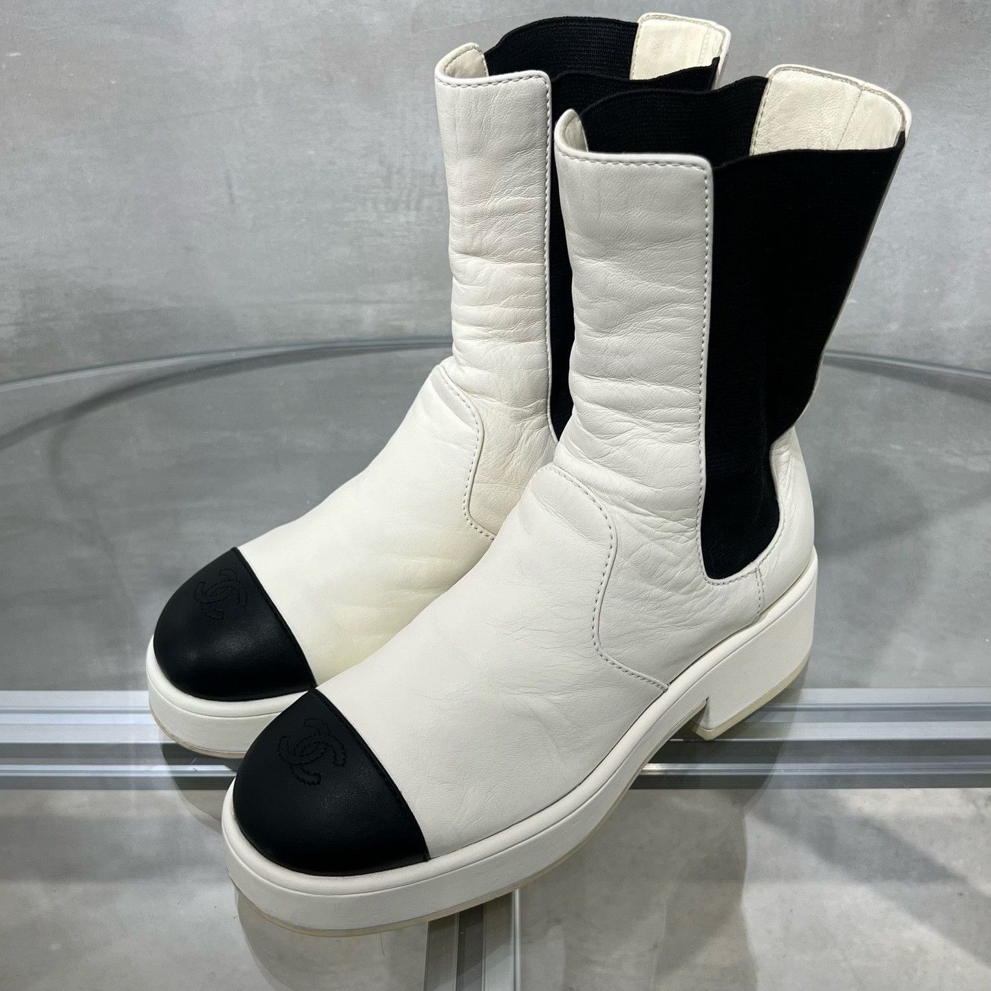 Chanel Chanel Black White Lambskin Short Boots Size US 6 / IT 36 - 2 Thumbnail