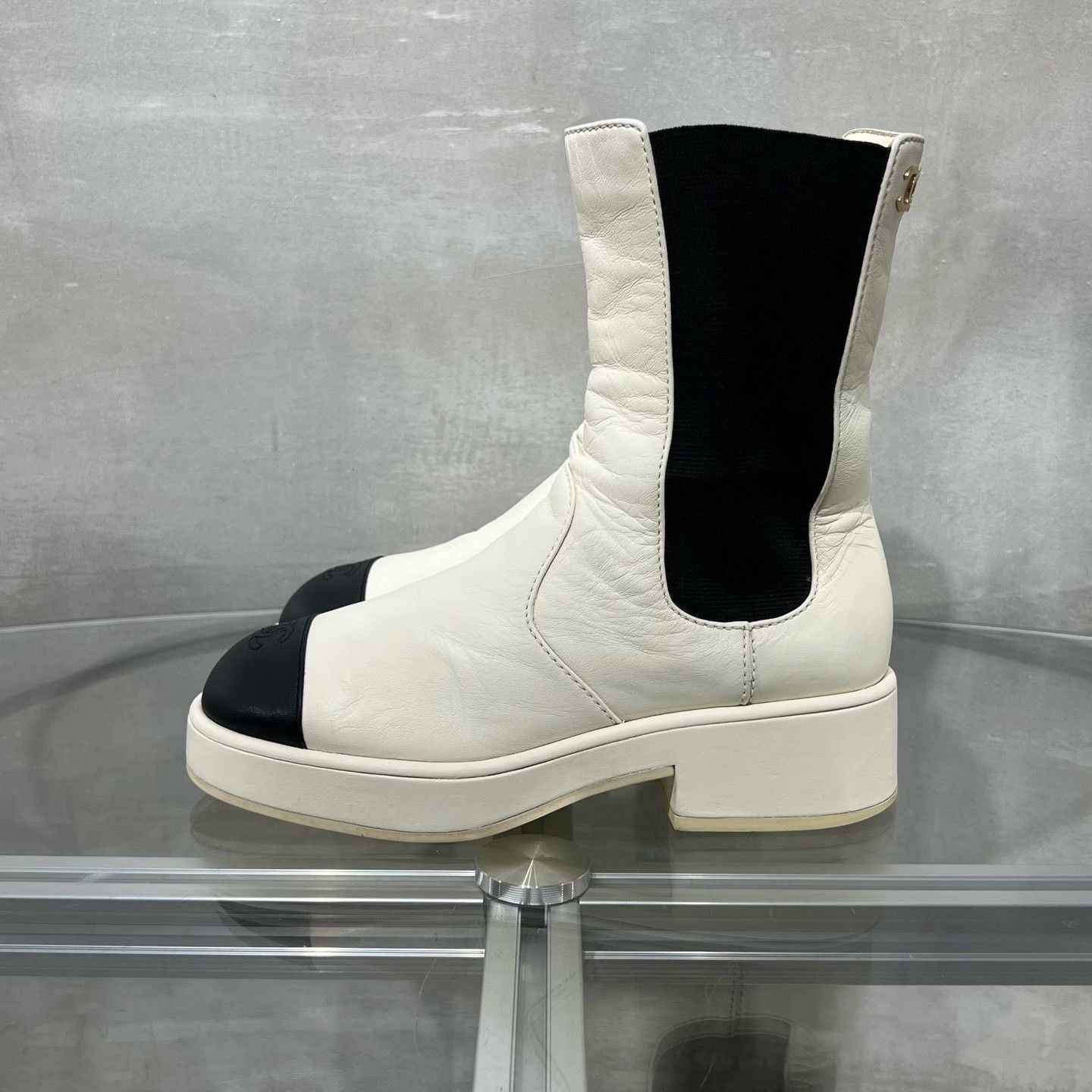 Chanel Chanel Black White Lambskin Short Boots Size US 6 / IT 36 - 3 Thumbnail