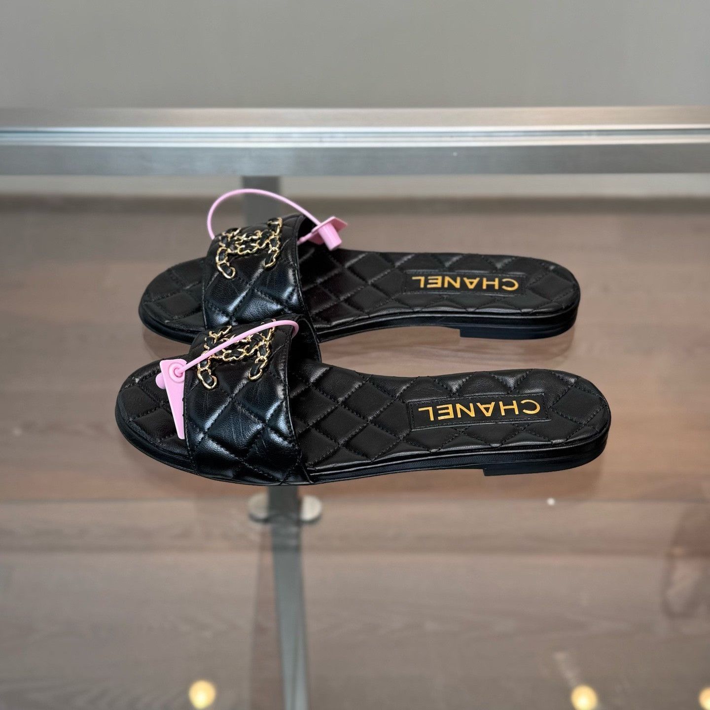 Chanel Chanel Black Quilted Gold CC Slippers Size US 4 / IT 34 - 2 Thumbnail