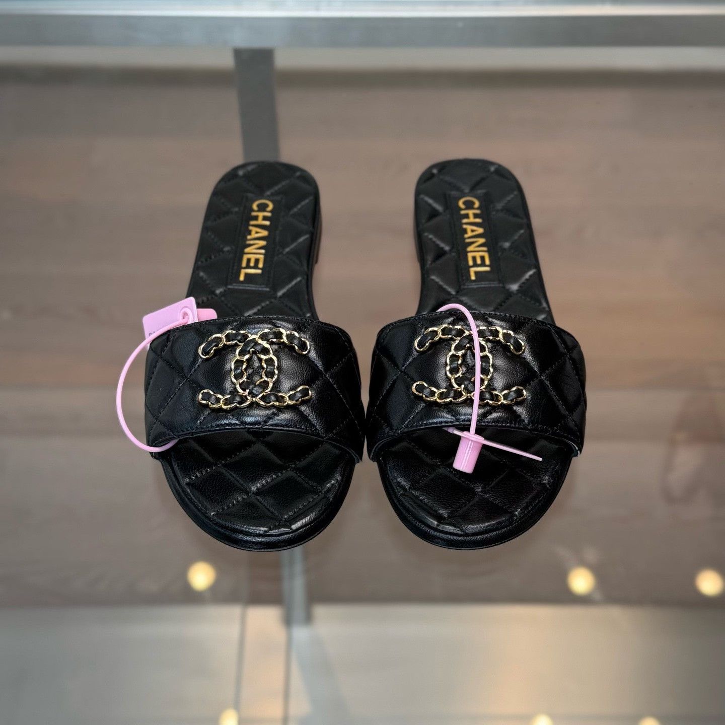 Chanel Chanel Black Quilted Gold CC Slippers Size US 4 / IT 34 - 5 Thumbnail