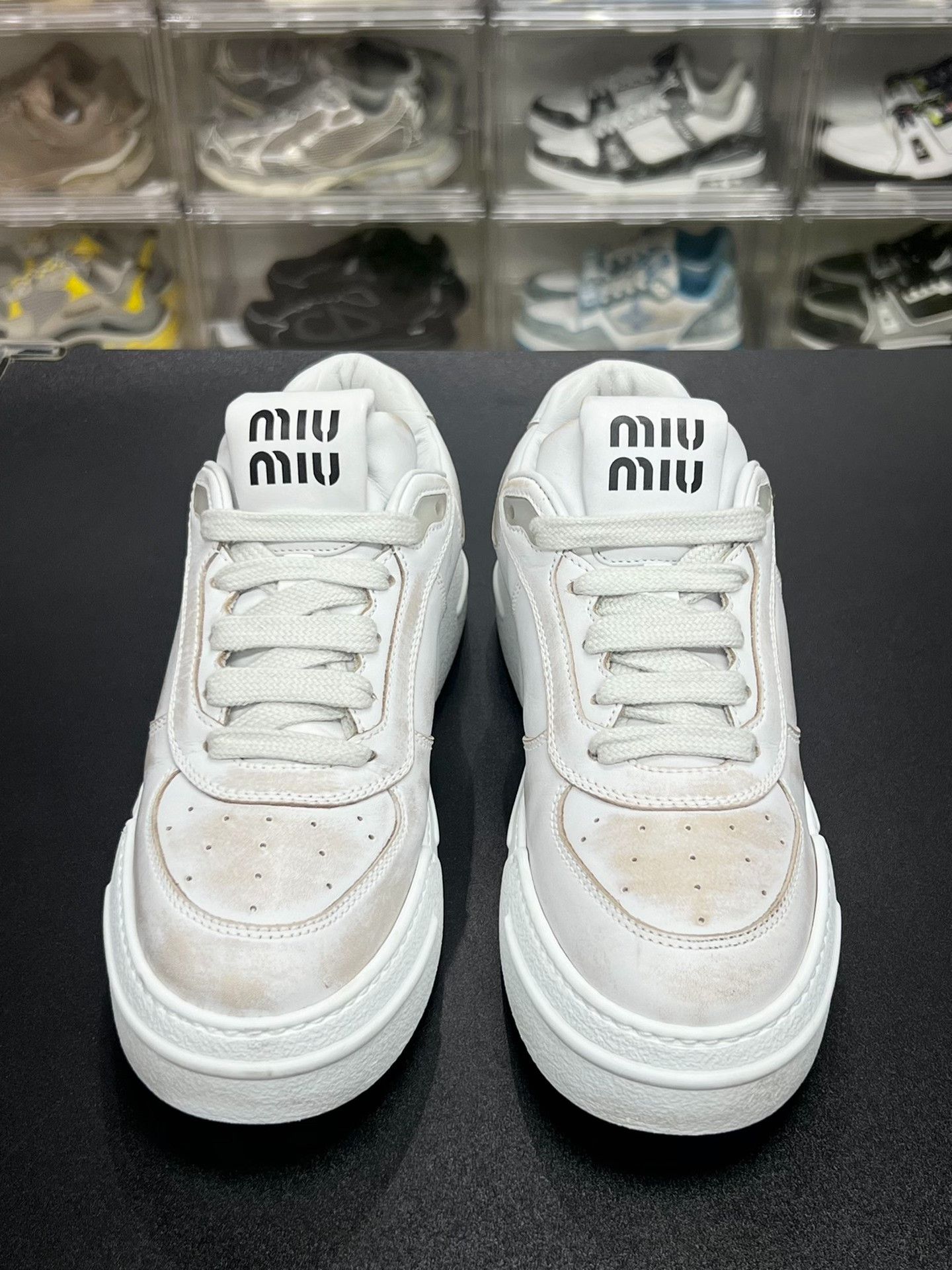 Miu Miu Miu Miu Distressed White Lowtop Sneakers us_7-5 Women Size US 7.5 / IT 37.5 - 2 Thumbnail
