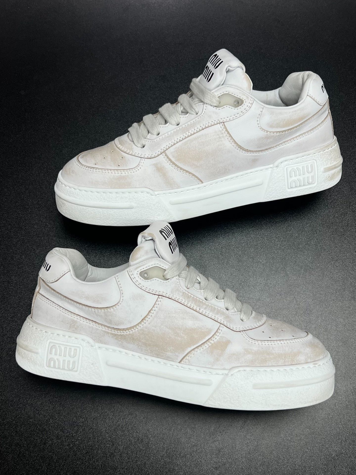 Miu Miu Miu Miu Distressed White Lowtop Sneakers us_7-5 Women Size US 7.5 / IT 37.5 - 5 Thumbnail