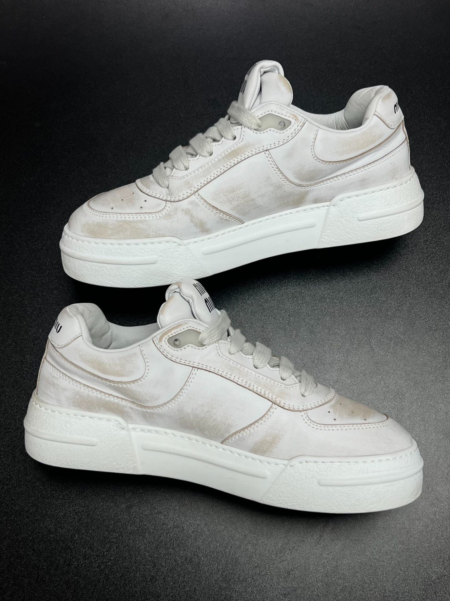 Miu Miu Miu Miu Distressed White Lowtop Sneakers us_7-5 Women Size US 7.5 / IT 37.5 - 6 Thumbnail