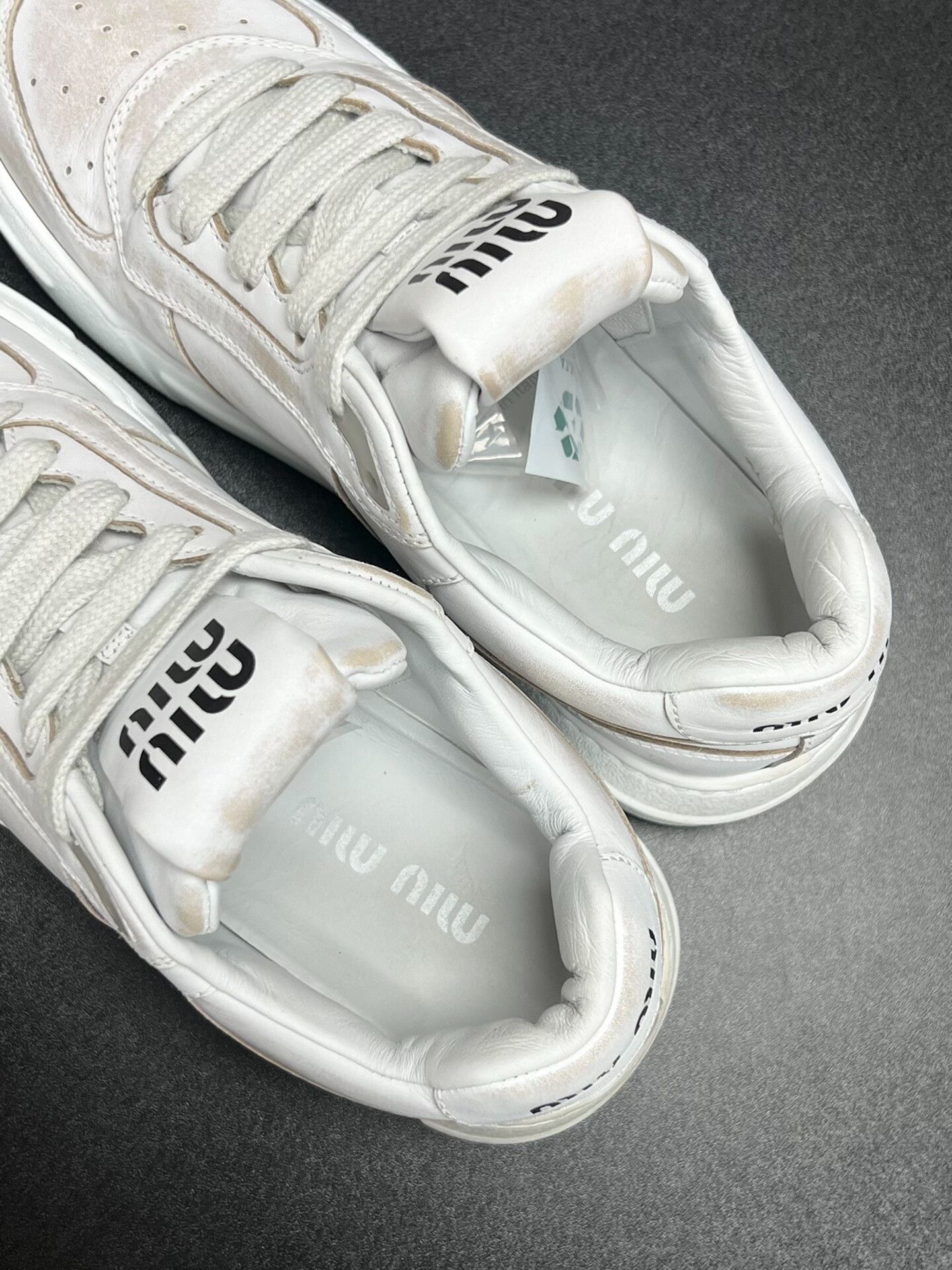 Miu Miu Miu Miu Distressed White Lowtop Sneakers us_7-5 Women Size US 7.5 / IT 37.5 - 4 Thumbnail