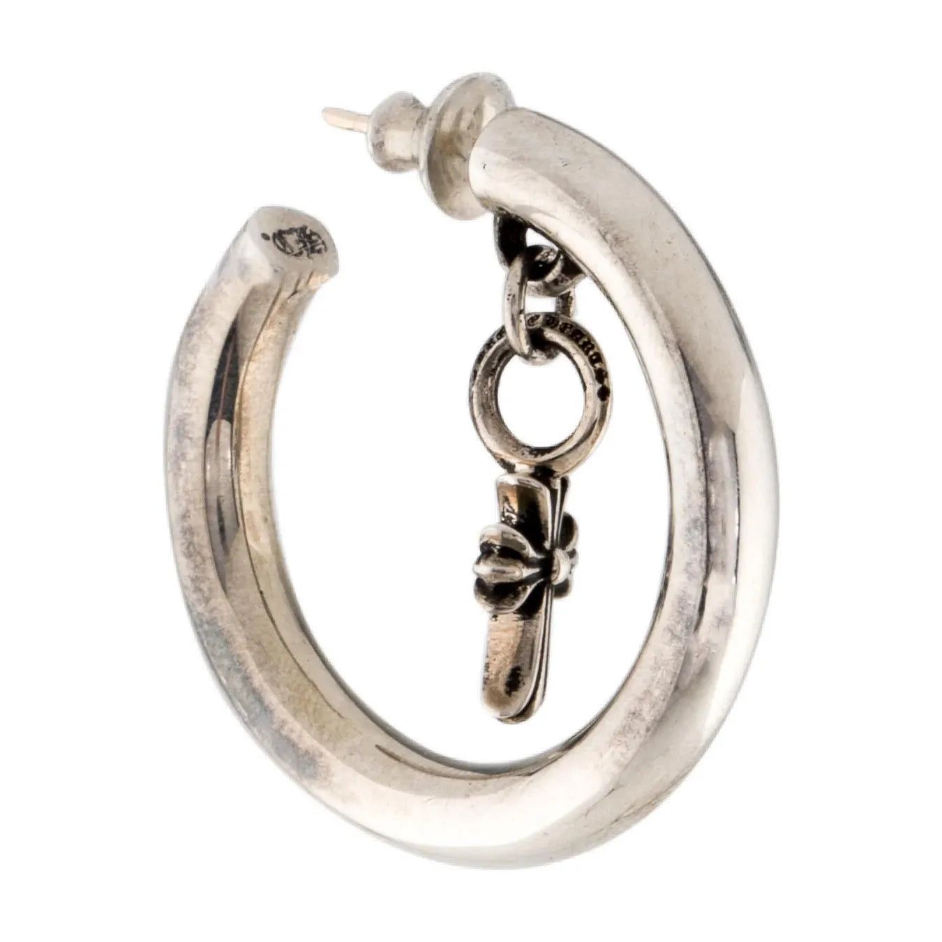 Chrome Hearts Silver Maltese Baby Fat Cross Drop Hoop Earrings (Set of 2) Size ONE SIZE - 2 Thumbnail