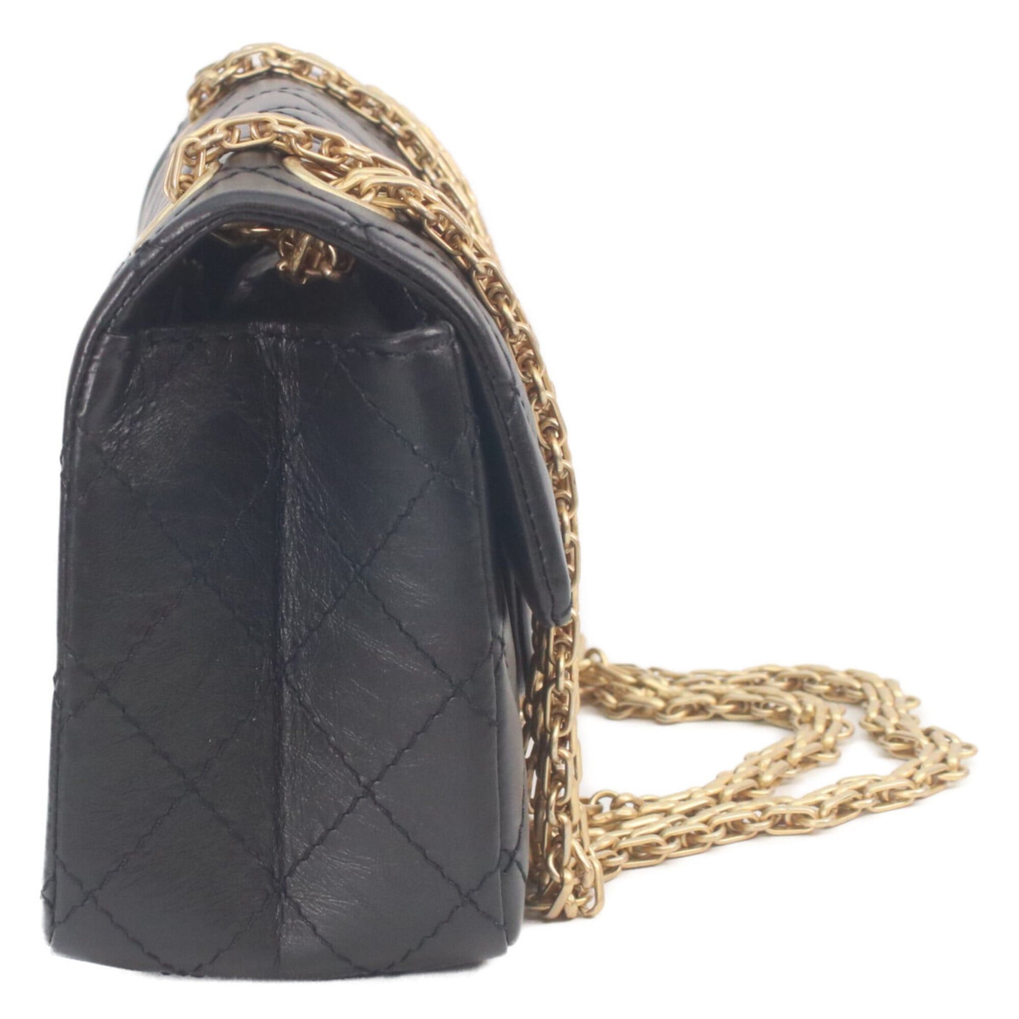 Chanel CHANEL AS0874 Black Vintage Calfskin Matelassé 2.55 Mini Chain Shoulder Bag with Gold Hardware - Women's Size ONE SIZE - 4 Thumbnail