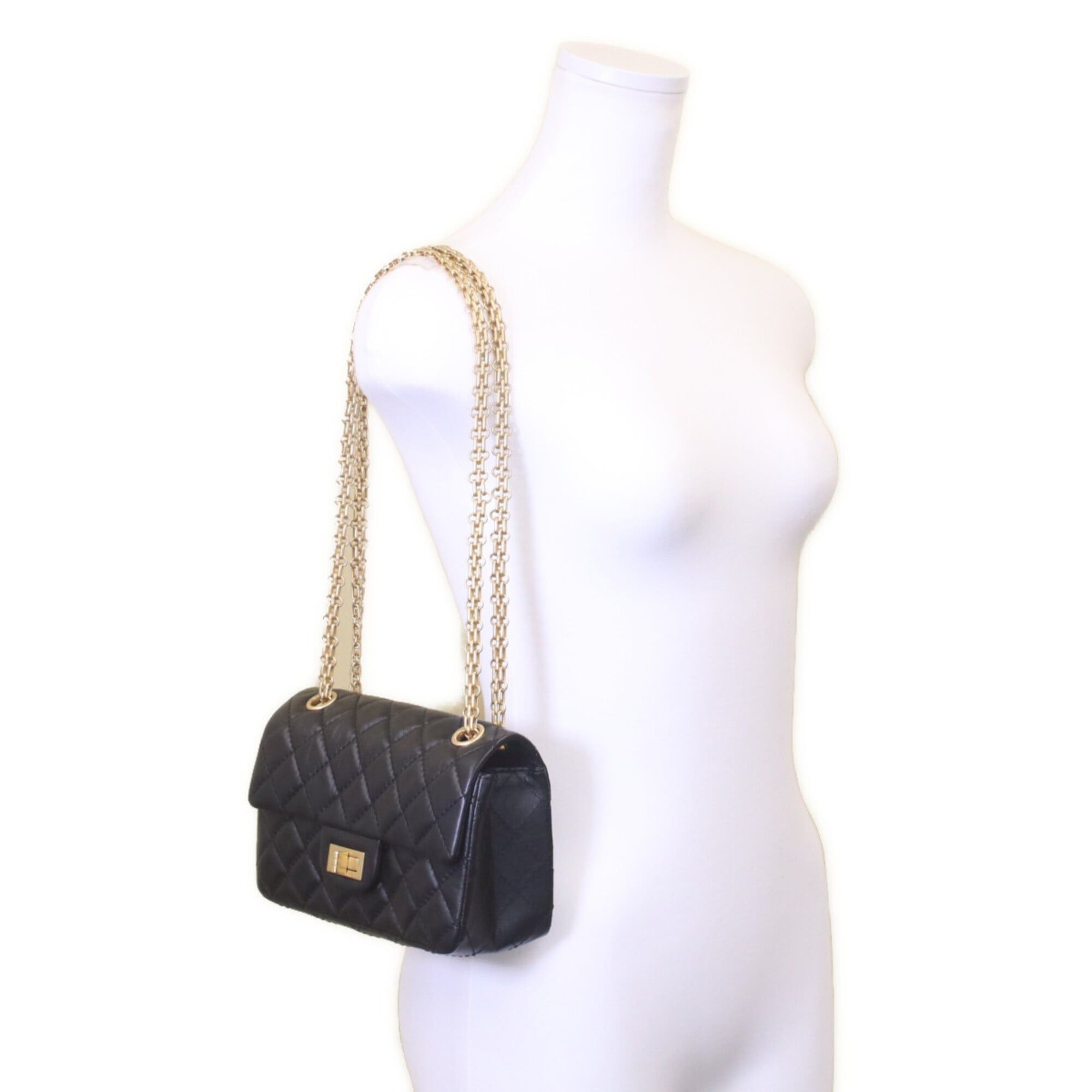 Chanel CHANEL AS0874 Black Vintage Calfskin Matelassé 2.55 Mini Chain Shoulder Bag with Gold Hardware - Women's Size ONE SIZE - 10 Thumbnail