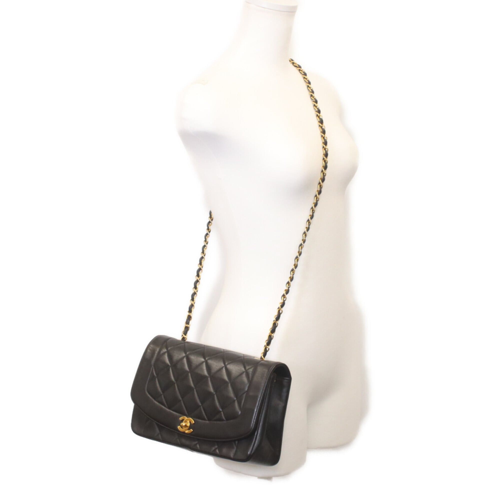 Chanel CHANEL A01165 Black Lambskin Gold Hardware Diana 25 Shoulder Bag for Women Size ONE SIZE - 11 Thumbnail