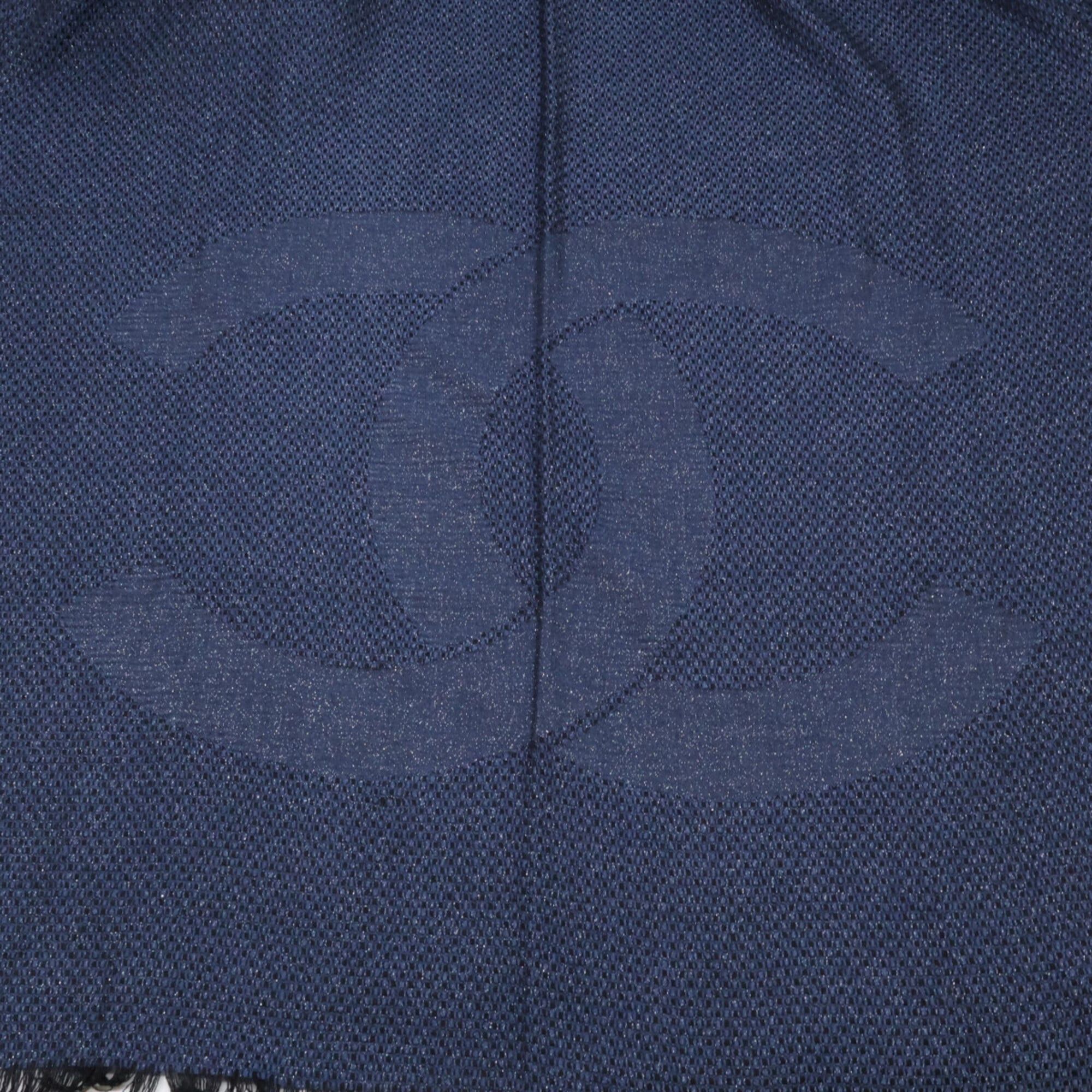 Chanel CHANEL Coco Mark Logo Cashmere Silk Stole Navy Women's Size ONE SIZE - 5 Thumbnail