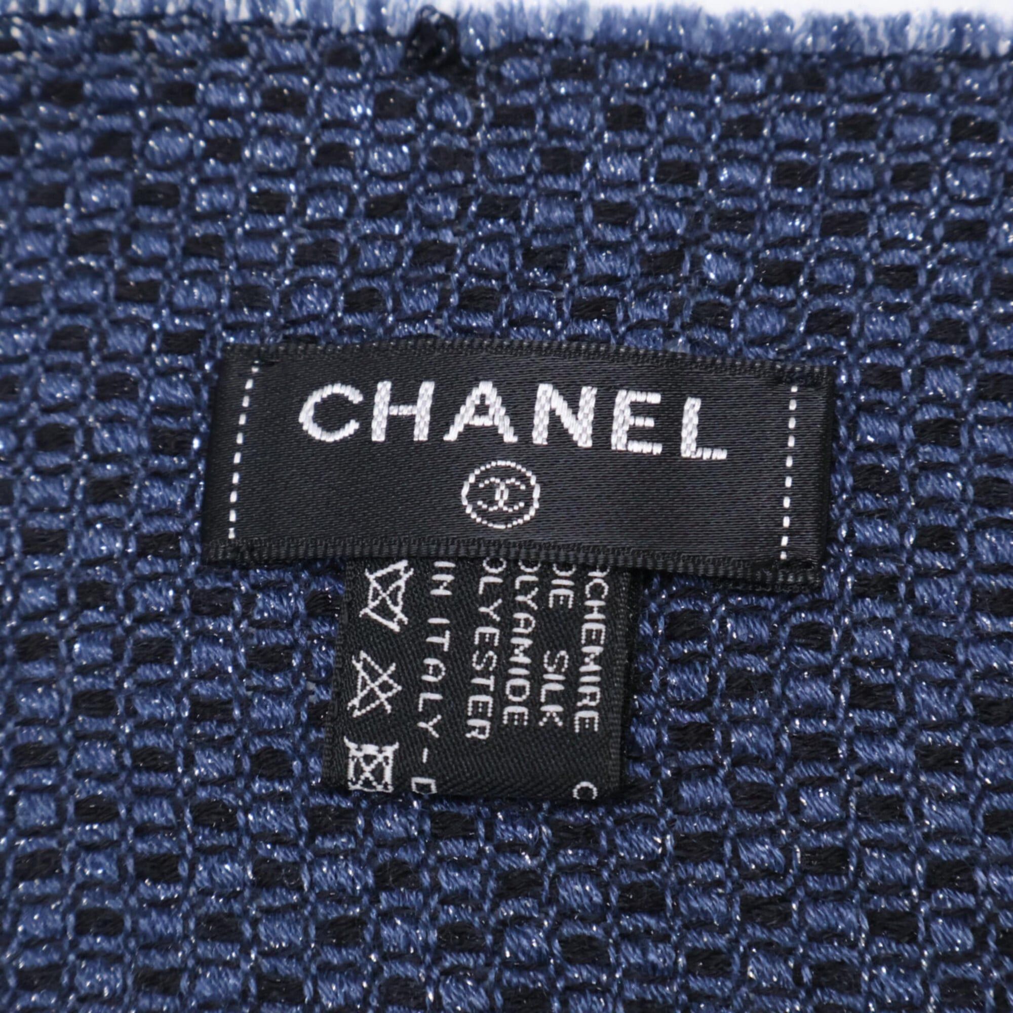Chanel CHANEL Coco Mark Logo Cashmere Silk Stole Navy Women's Size ONE SIZE - 3 Thumbnail