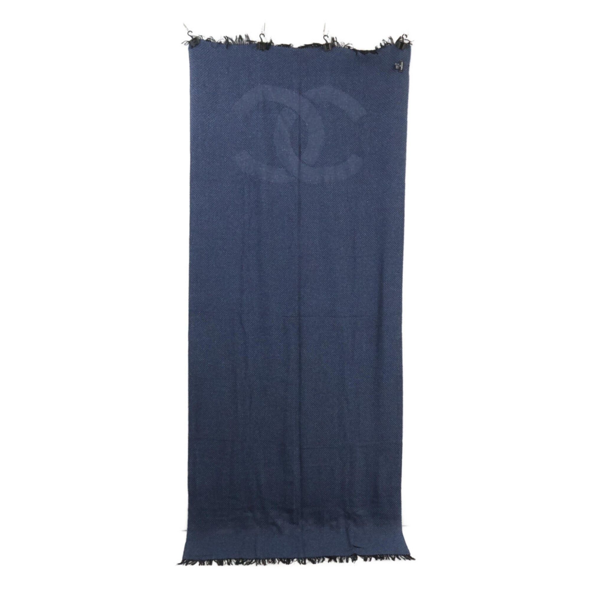 Chanel CHANEL Coco Mark Logo Cashmere Silk Stole Navy Women's Size ONE SIZE - 2 Thumbnail