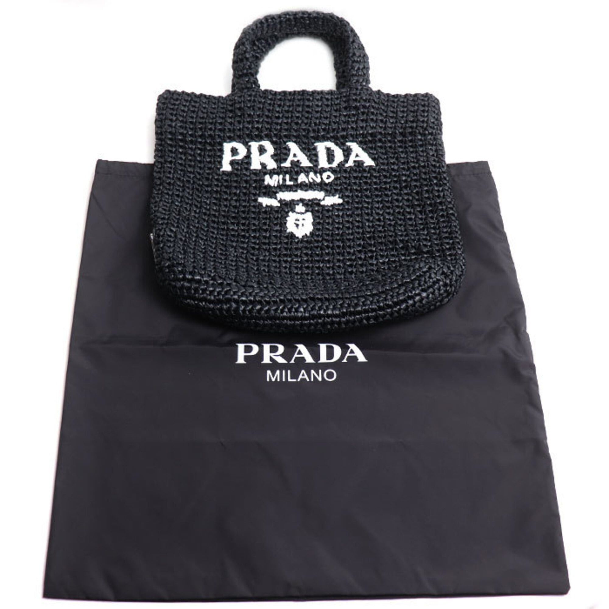 Prada PRADA Small Crochet Tote Bag, Black, 1BG422, Women's Size ONE SIZE - 7 Thumbnail