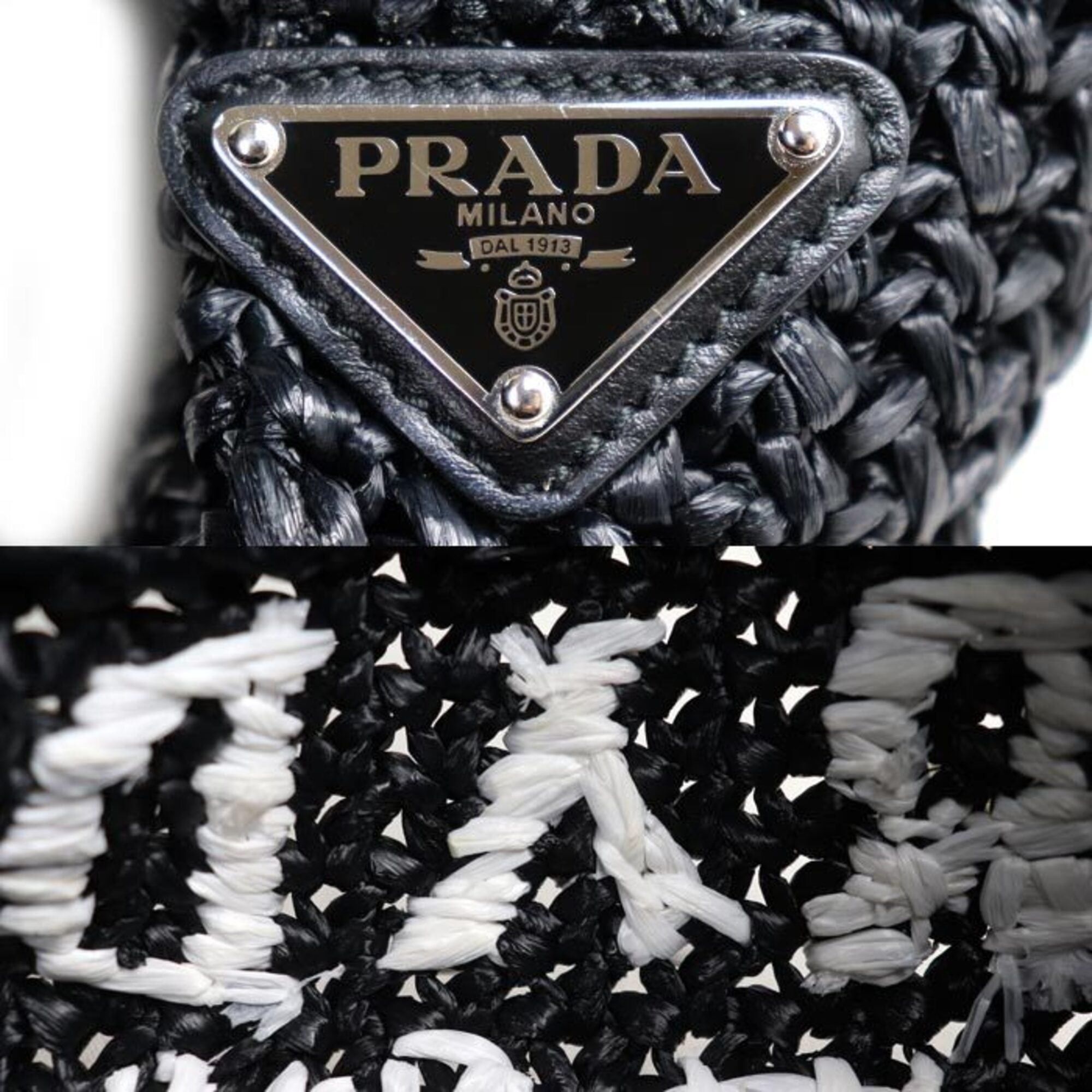 Prada PRADA Small Crochet Tote Bag, Black, 1BG422, Women's Size ONE SIZE - 6 Thumbnail