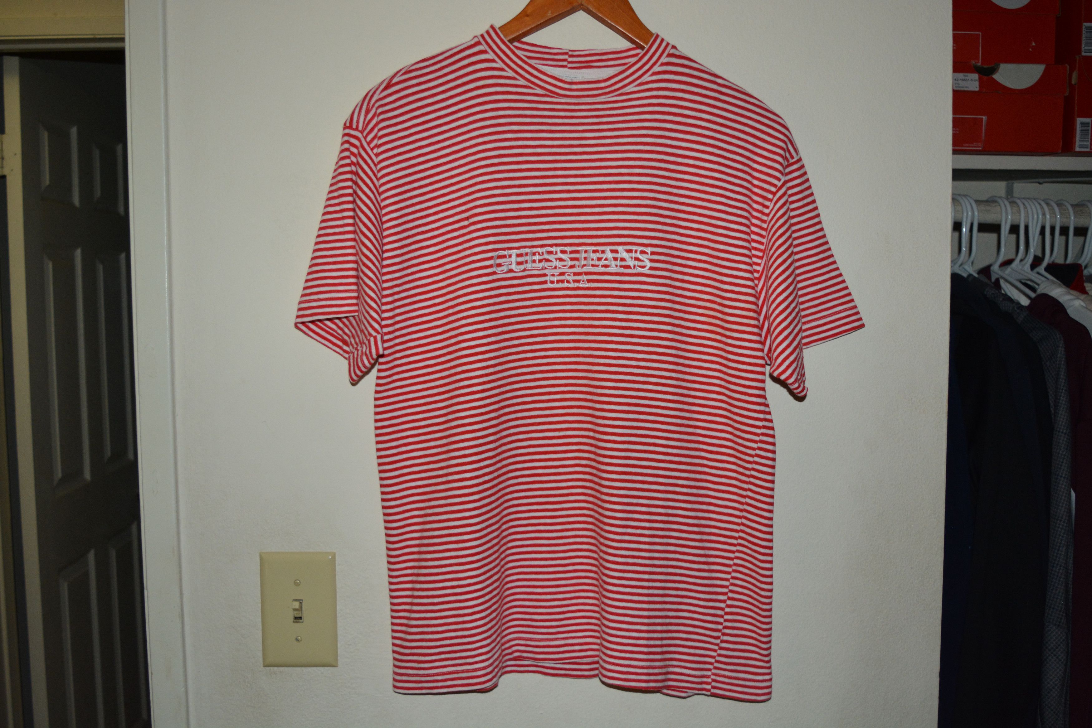 Guess jeans striped outlet shirt red and white