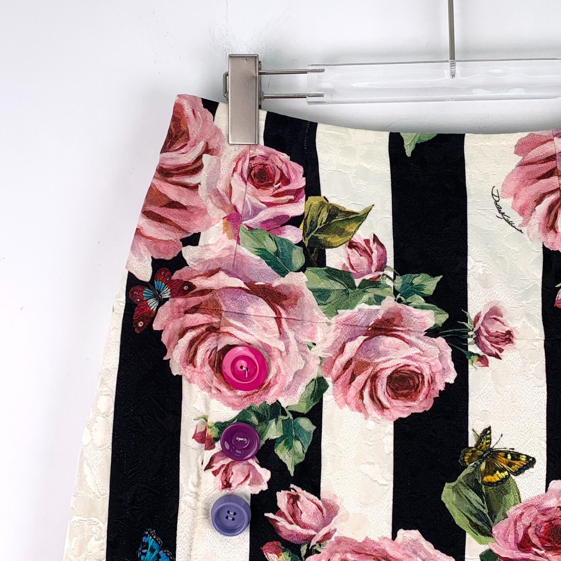 Dolce & Gabbana Dolce & Gabbana Rose Print Striped Skirt IT 44 Size 30" / US 8 / IT 44 - 4 Thumbnail