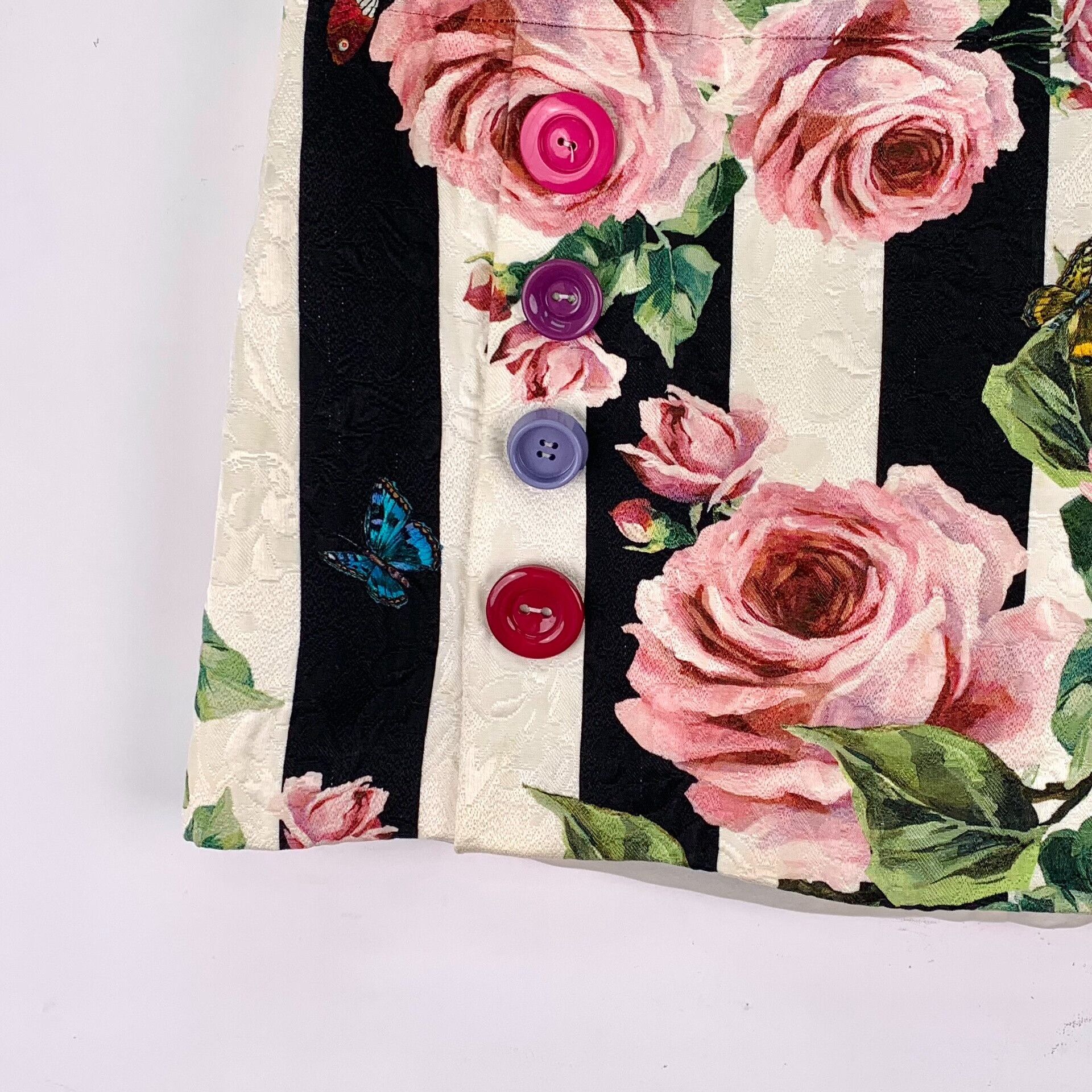 Dolce & Gabbana Dolce & Gabbana Rose Print Striped Skirt IT 44 Size 30" / US 8 / IT 44 - 5 Thumbnail