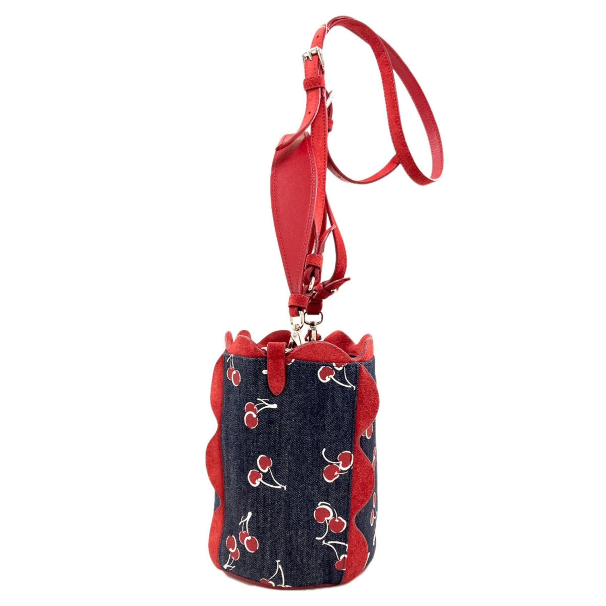 Miu Miu Miu Miu Miu Cherry Print 2-Way Shoulder Bag, Denim, Women's MIUMIU Size ONE SIZE - 3 Thumbnail