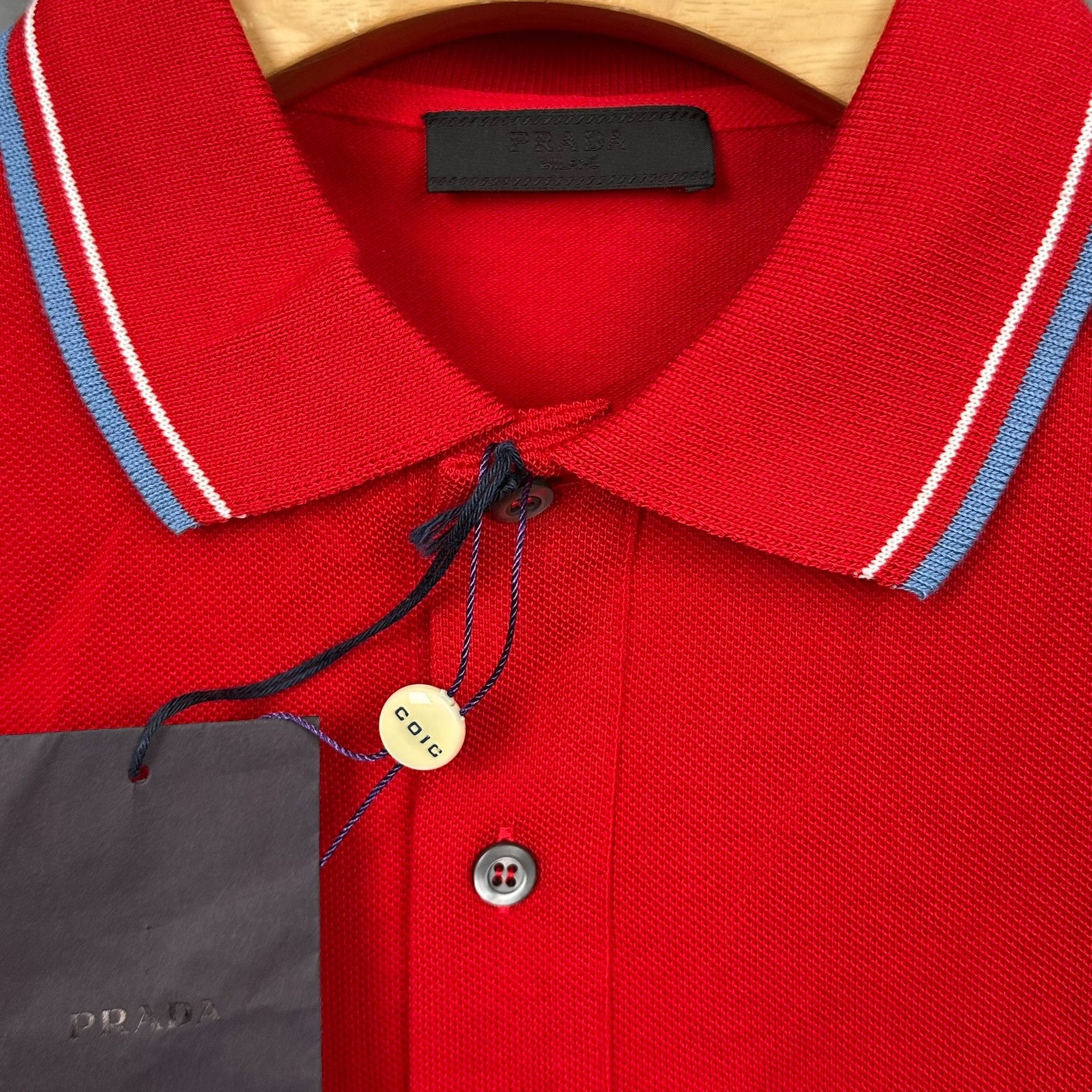 Prada Prada Red Contrast Trim Pique Polo Shirt Size M Size US M / EU 48-50 / 2 - 4 Thumbnail