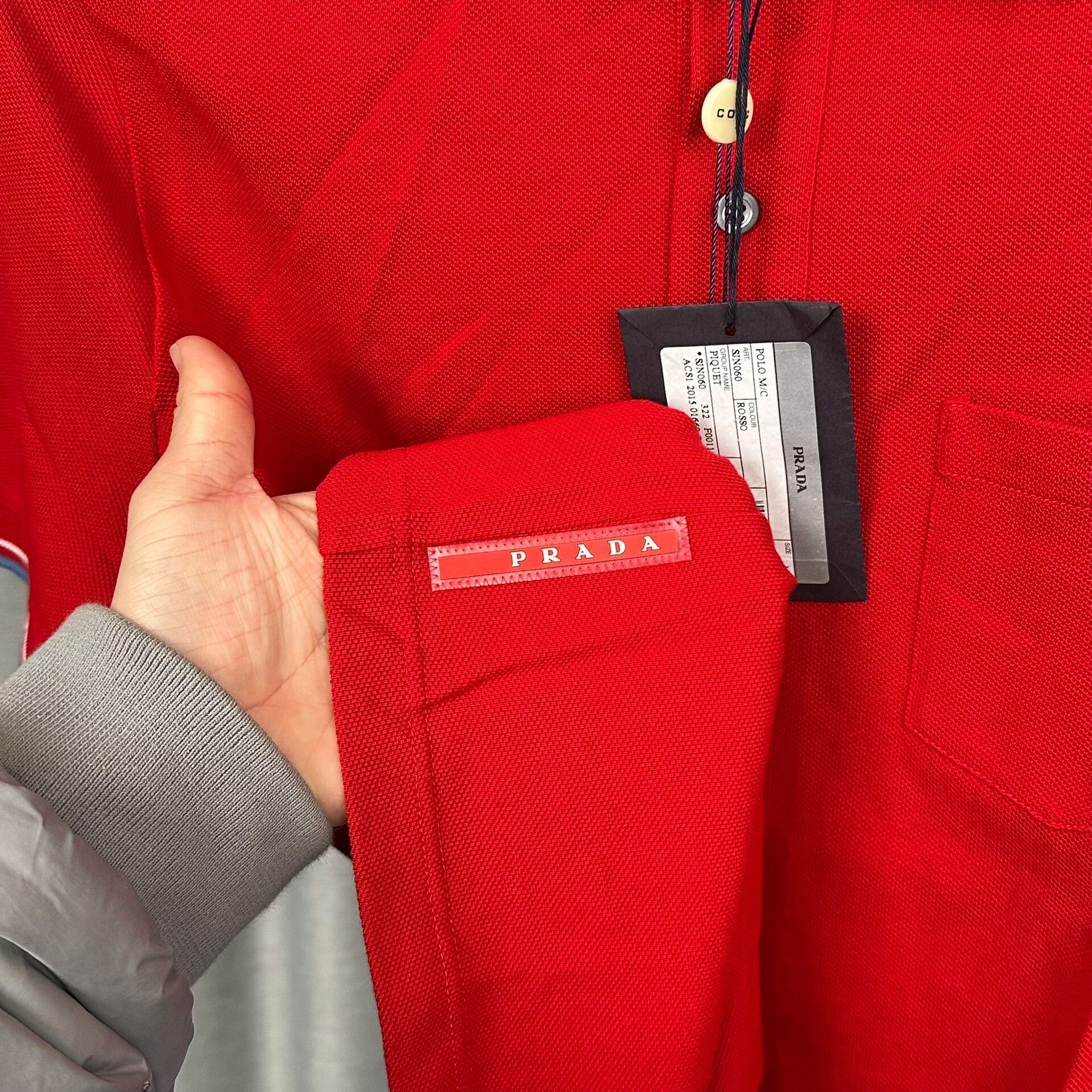 Prada Prada Red Contrast Trim Pique Polo Shirt Size M Size US M / EU 48-50 / 2 - 7 Thumbnail