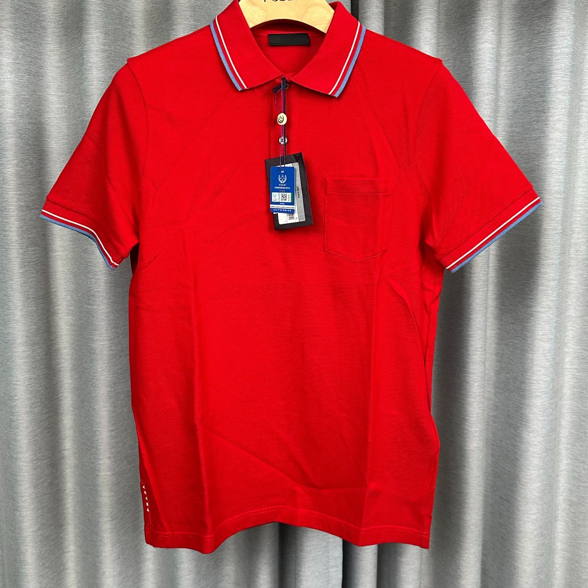 Prada Prada Red Contrast Trim Pique Polo Shirt Size M Size US M / EU 48-50 / 2 - 2 Thumbnail