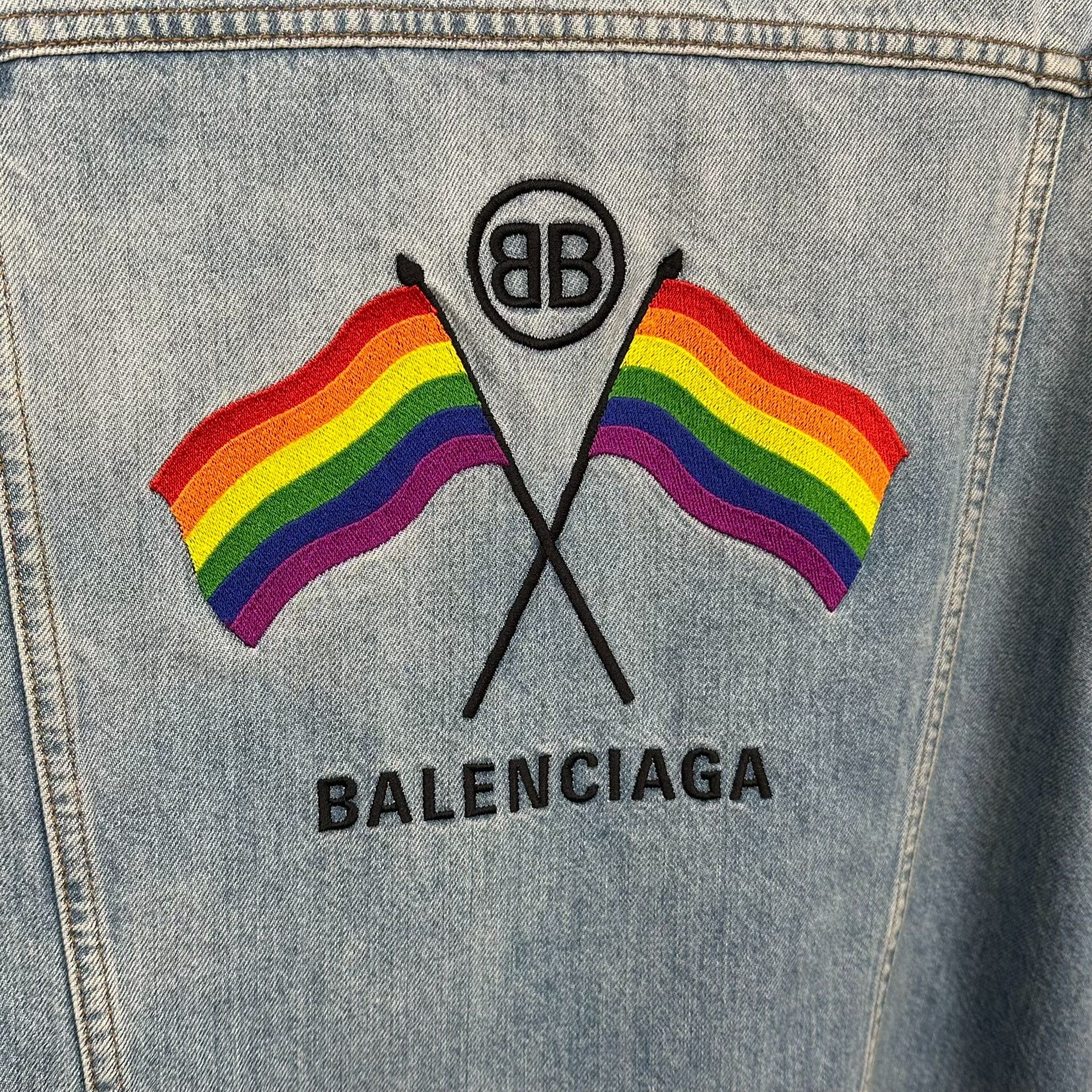 Balenciaga Balenciaga Rainbow Flag Embroidered Denim Jacket Size 36 Size US S / EU 44-46 / 1 - 4 Thumbnail