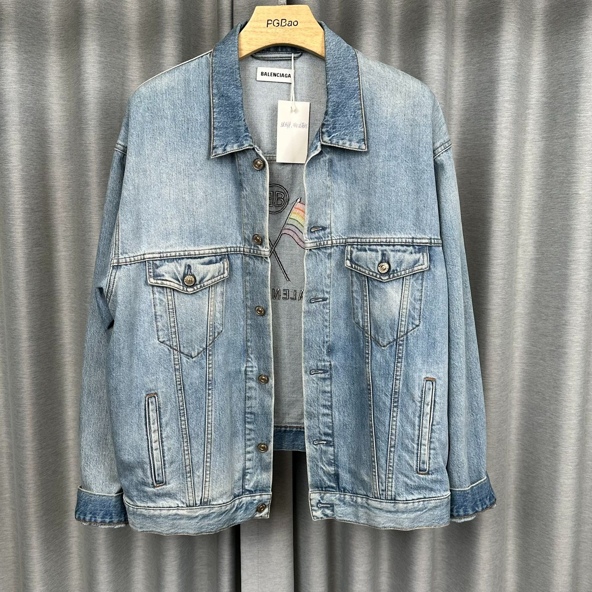 Balenciaga Balenciaga Rainbow Flag Embroidered Denim Jacket Size 36 Size US S / EU 44-46 / 1 - 3 Thumbnail
