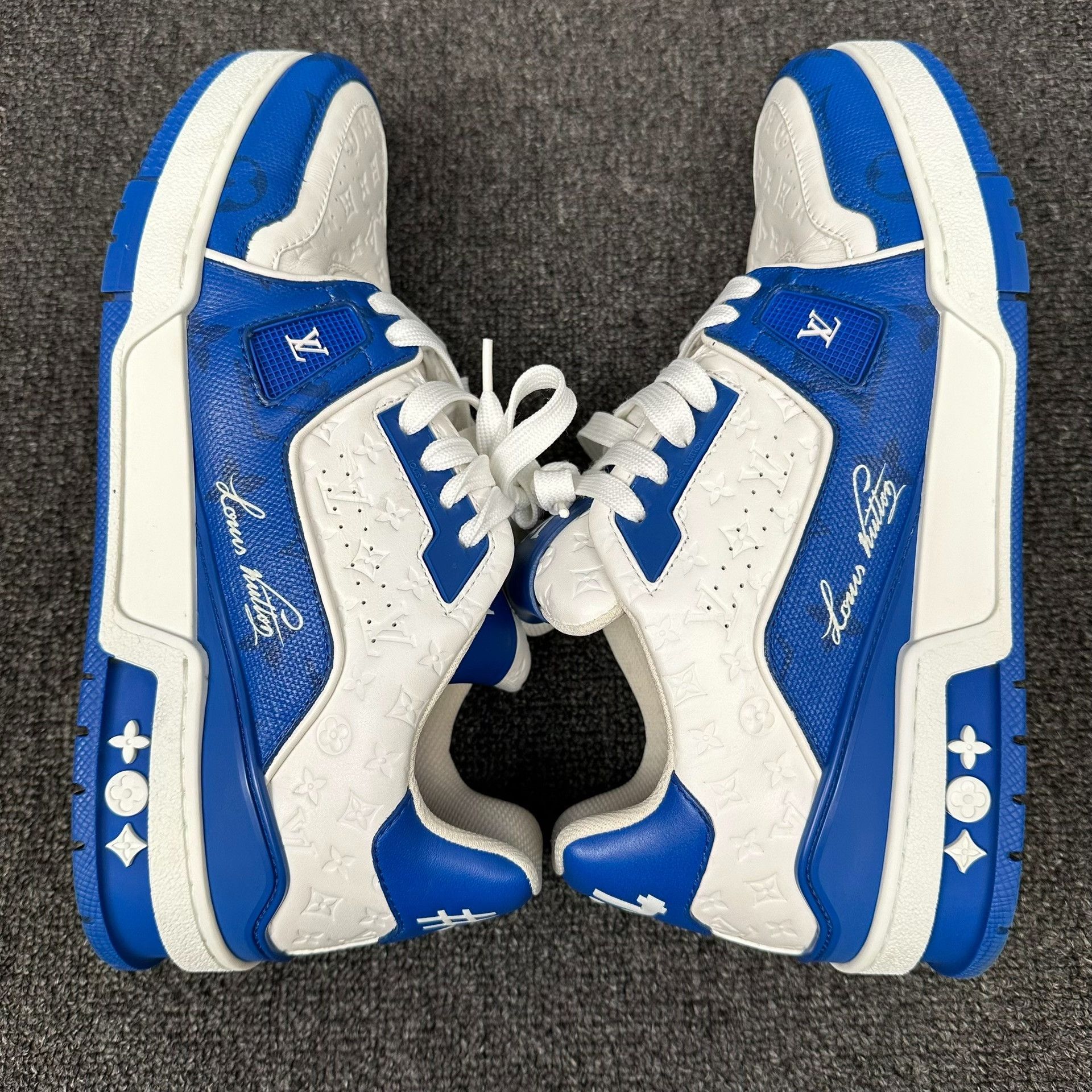 Louis Vuitton Louis Vuitton Blue Monogram Leather LV Trainer Sneakers 6.5 Size US 6.5 / EU 39-40 - 5 Thumbnail