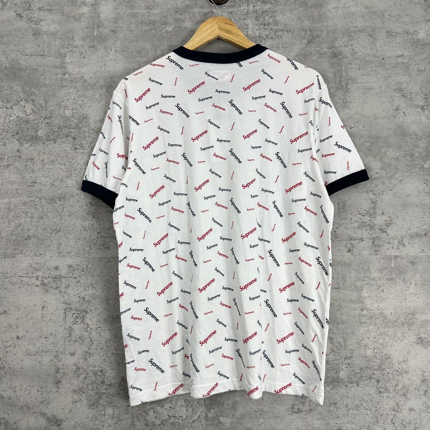 Supreme Supreme All-Over Logo Print Ringer T-Shirt M Size US M / EU 48-50 / 2 - 3 Thumbnail