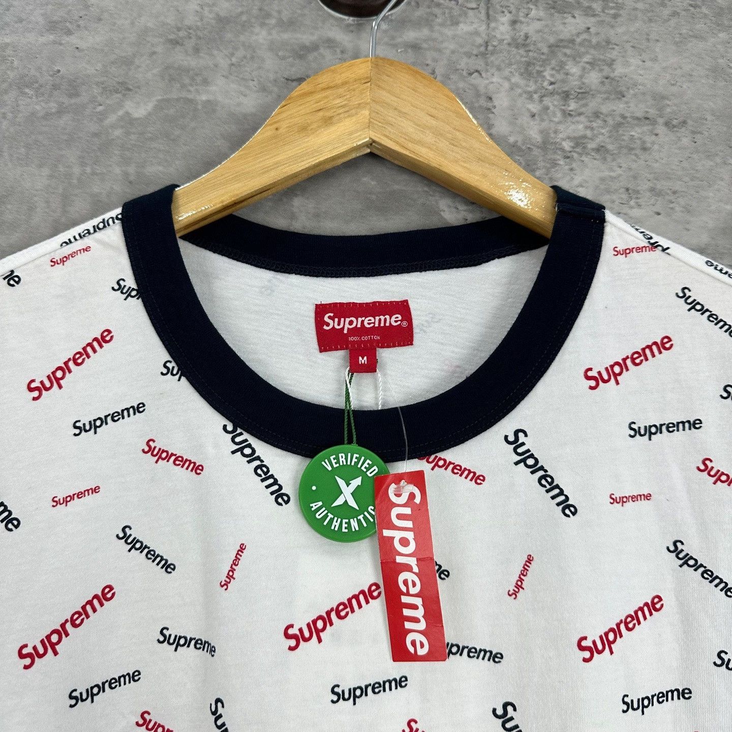 Supreme Supreme All-Over Logo Print Ringer T-Shirt M Size US M / EU 48-50 / 2 - 6 Thumbnail