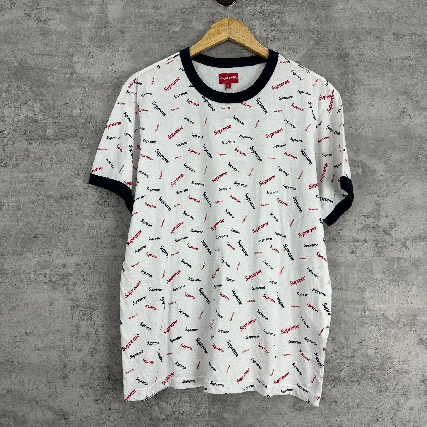 Supreme Supreme All-Over Logo Print Ringer T-Shirt M Size US M / EU 48-50 / 2 - 2 Thumbnail