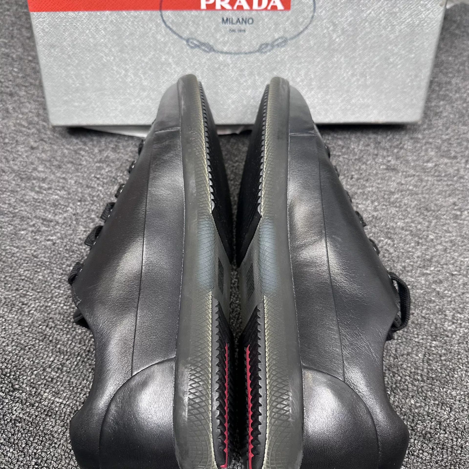 Prada Prada Black Leather Low-Top Sneakers 7 Size US 8 / EU 41 - 4 Thumbnail