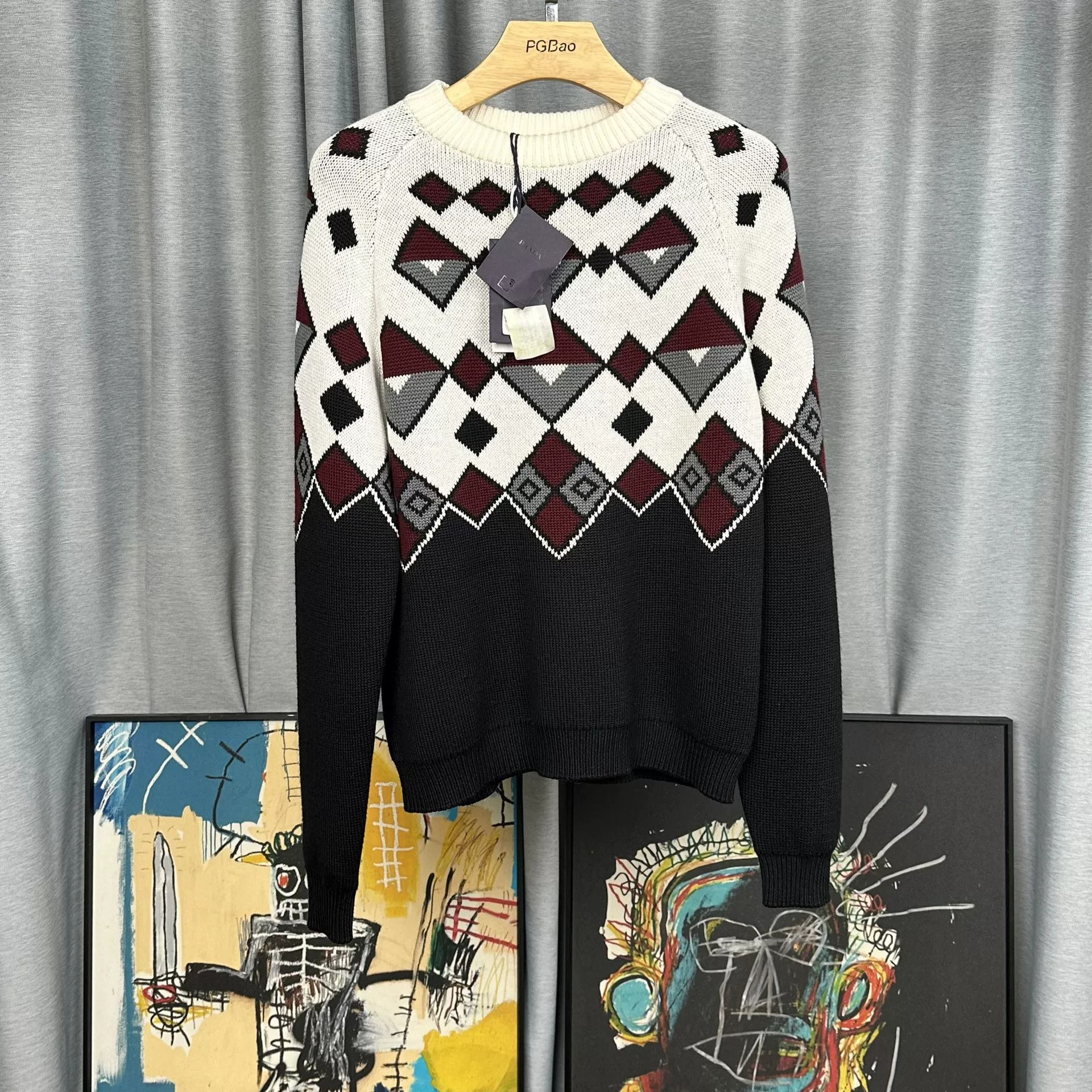 Prada Prada Argyle Geometric Knit Sweater Size 48 Size US M / EU 48-50 / 2 - 2 Thumbnail