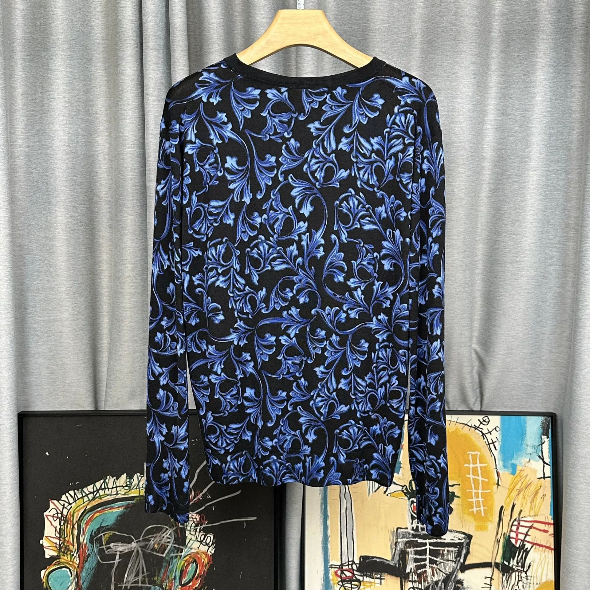 Versace Versace Blue Baroque Pattern Long Sleeve T-Shirt 52 Size US L / EU 52-54 / 3 - 3 Thumbnail