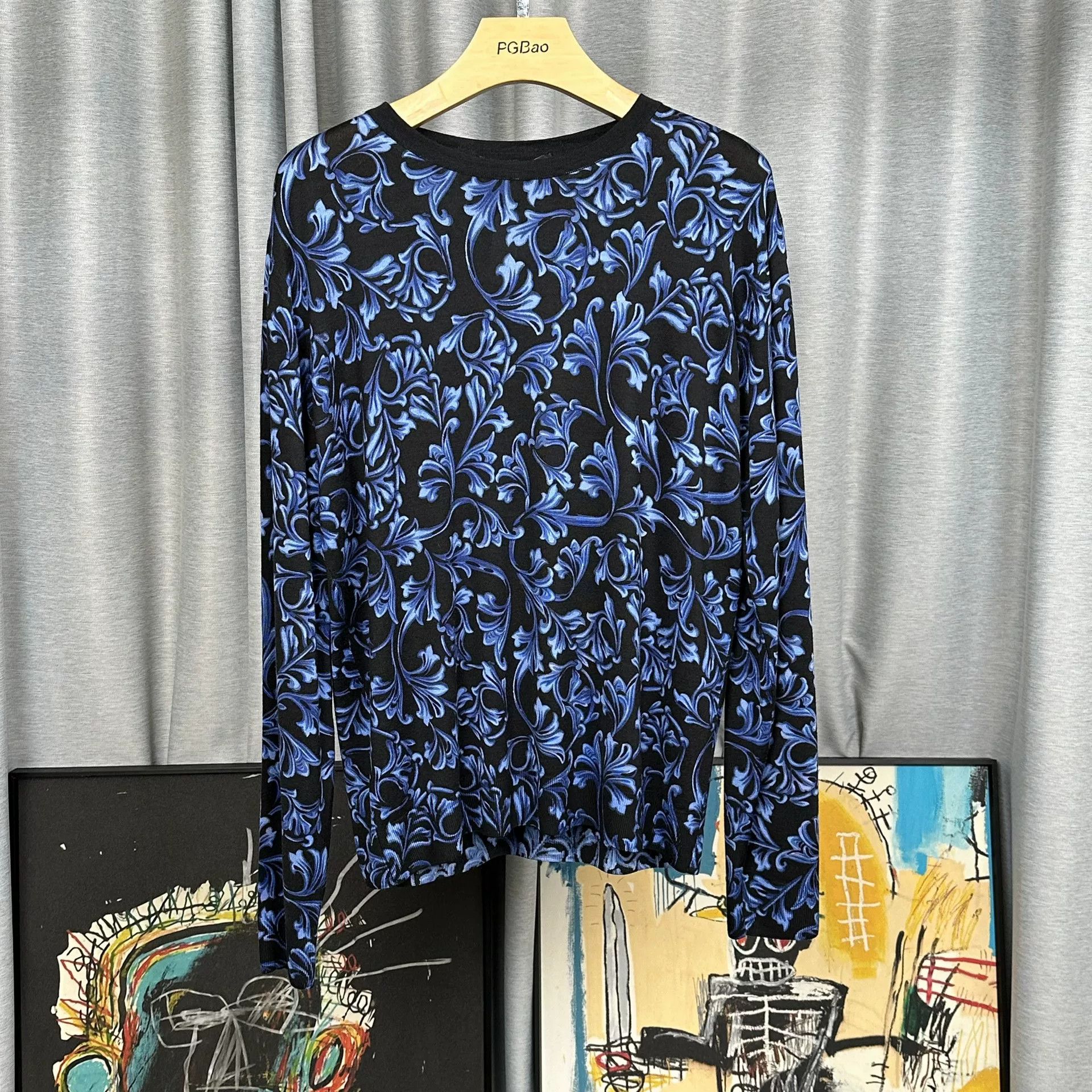 Versace Versace Blue Baroque Pattern Long Sleeve T-Shirt 52 Size US L / EU 52-54 / 3 - 2 Thumbnail