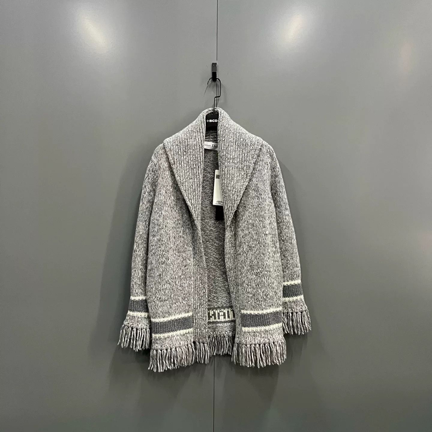Dior Dior Gray Intarsia Logo Fringe Knit Cardigan FR 34 Size XS / US 0-2 / IT 36-38 - 2 Thumbnail