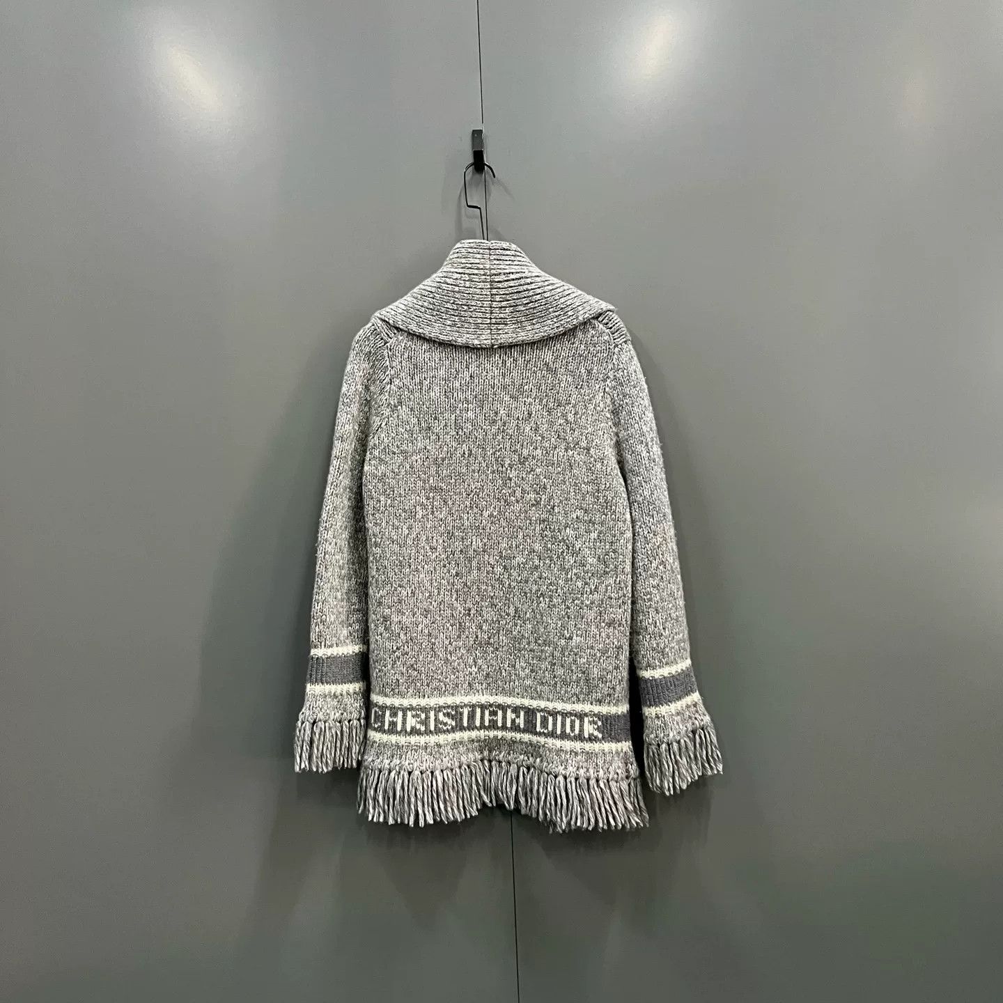 Dior Dior Gray Intarsia Logo Fringe Knit Cardigan FR 34 Size XS / US 0-2 / IT 36-38 - 3 Thumbnail