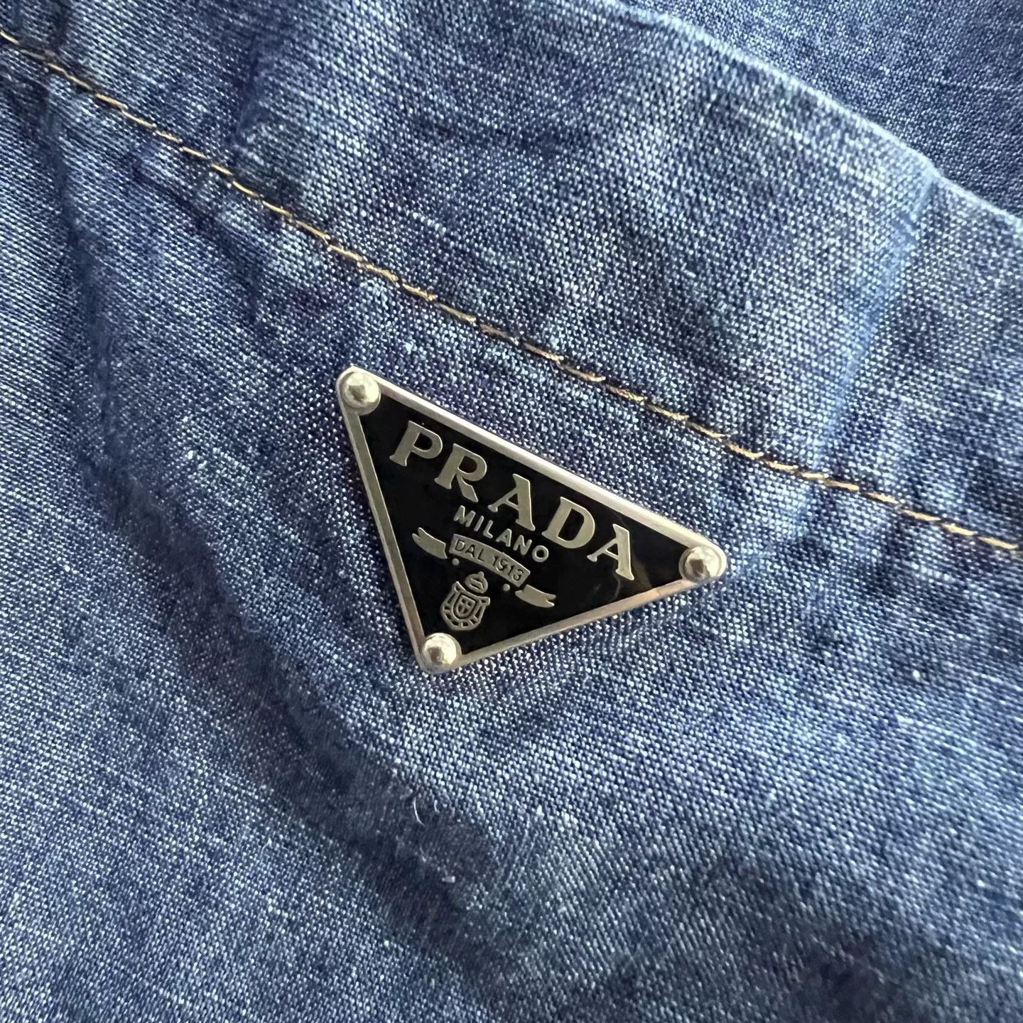 Prada Prada Triangle Logo Denim Short Sleeve Shirt L Size US L / EU 52-54 / 3 - 5 Thumbnail