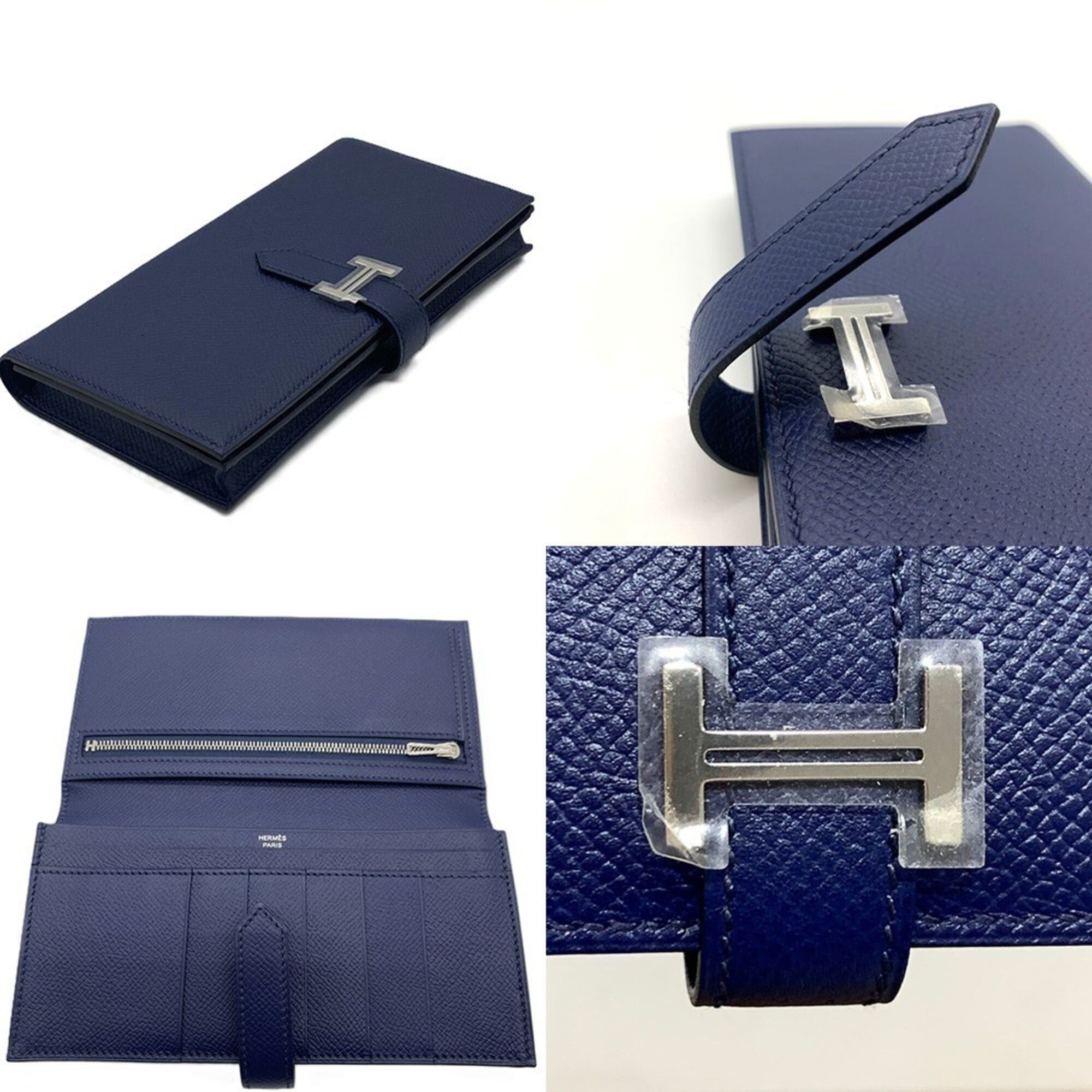 Hermes Hermes Bearn Soufflé Navy Epsom Leather Long Wallet HERMES Size ONE SIZE - 4 Thumbnail