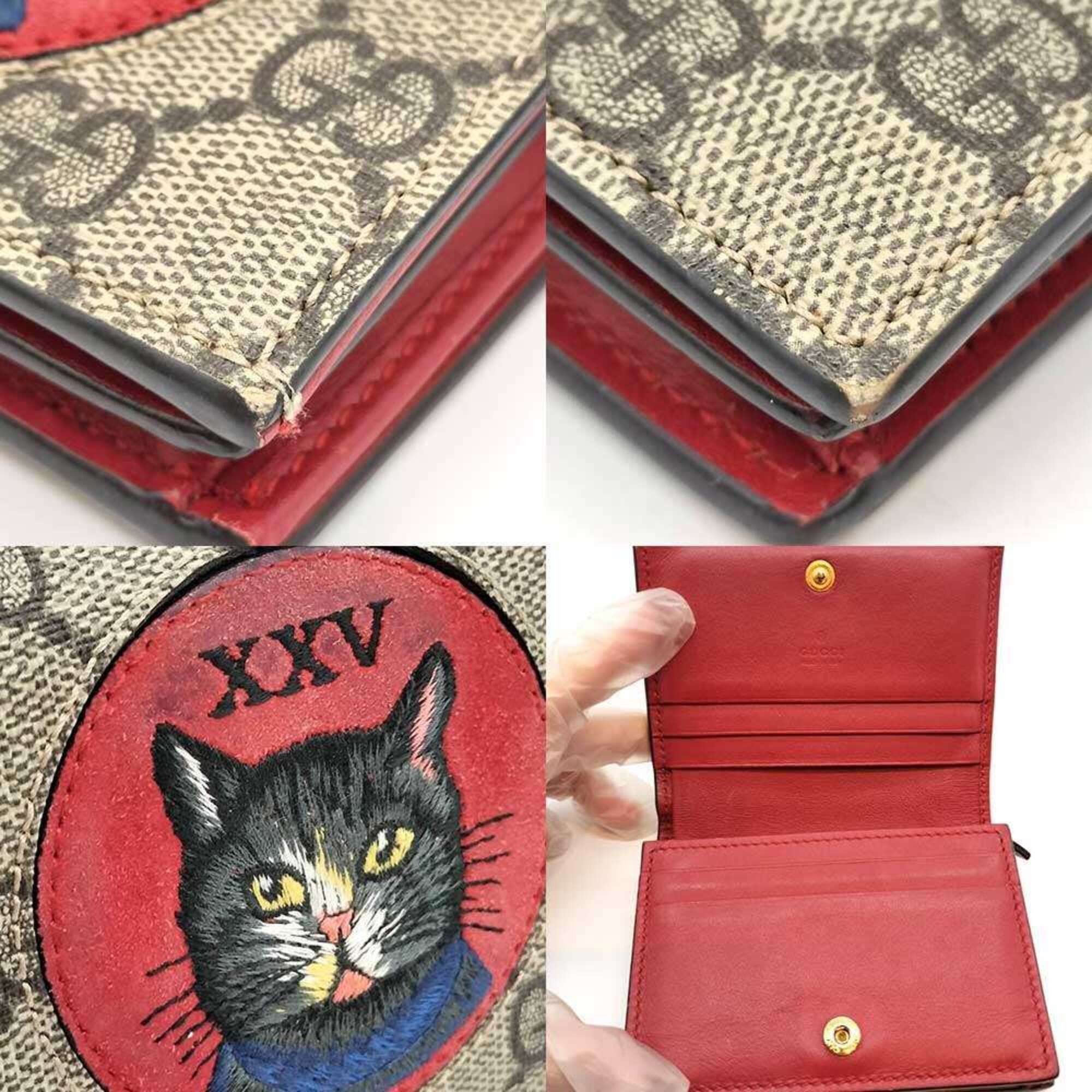 Gucci Gucci Mystic Cat Bi-fold Mini Wallet Compact GG Supreme Beige Red 499380 Women's GUCCI Size ONE SIZE - 4 Thumbnail