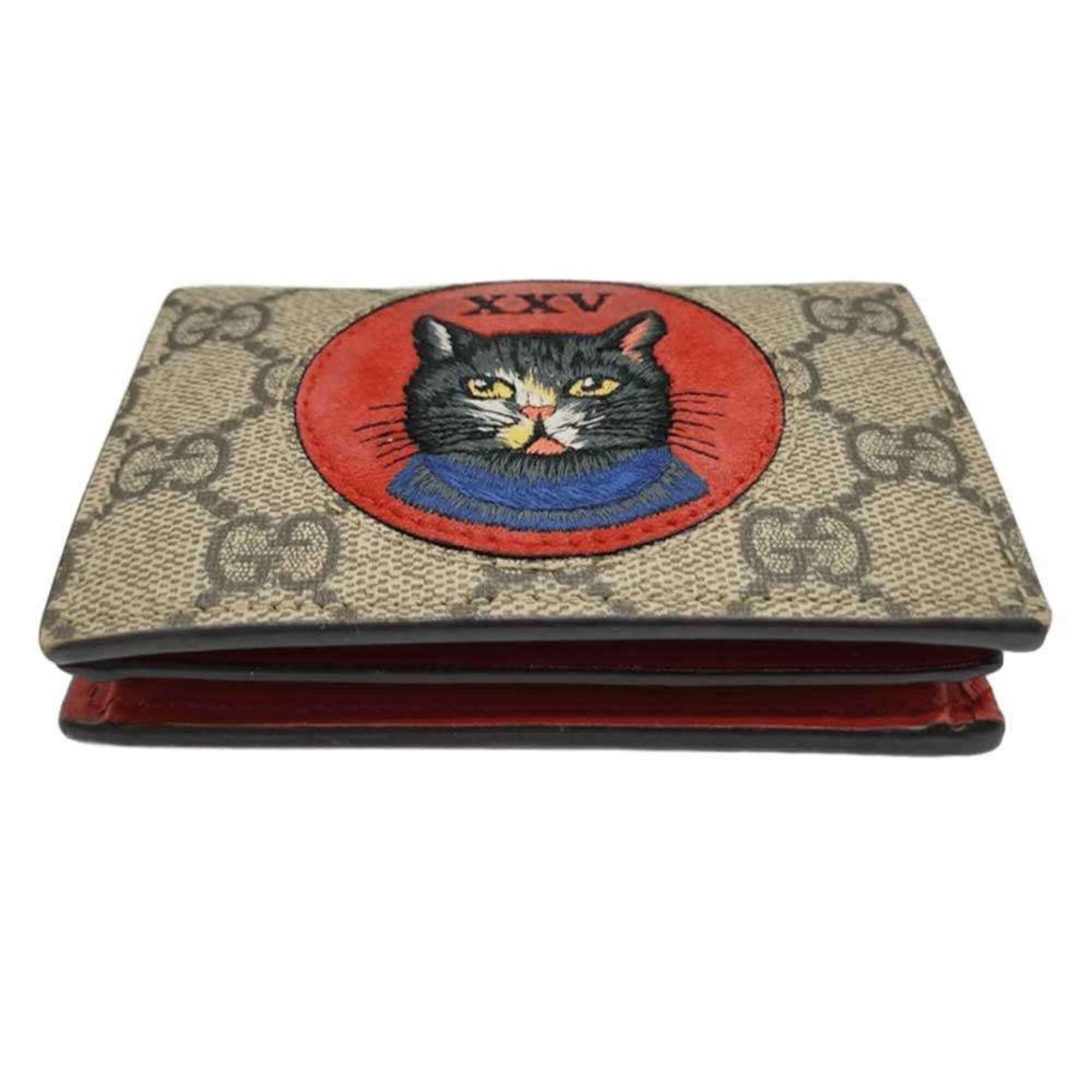Gucci Gucci Mystic Cat Bi-fold Mini Wallet Compact GG Supreme Beige Red 499380 Women's GUCCI Size ONE SIZE - 3 Thumbnail