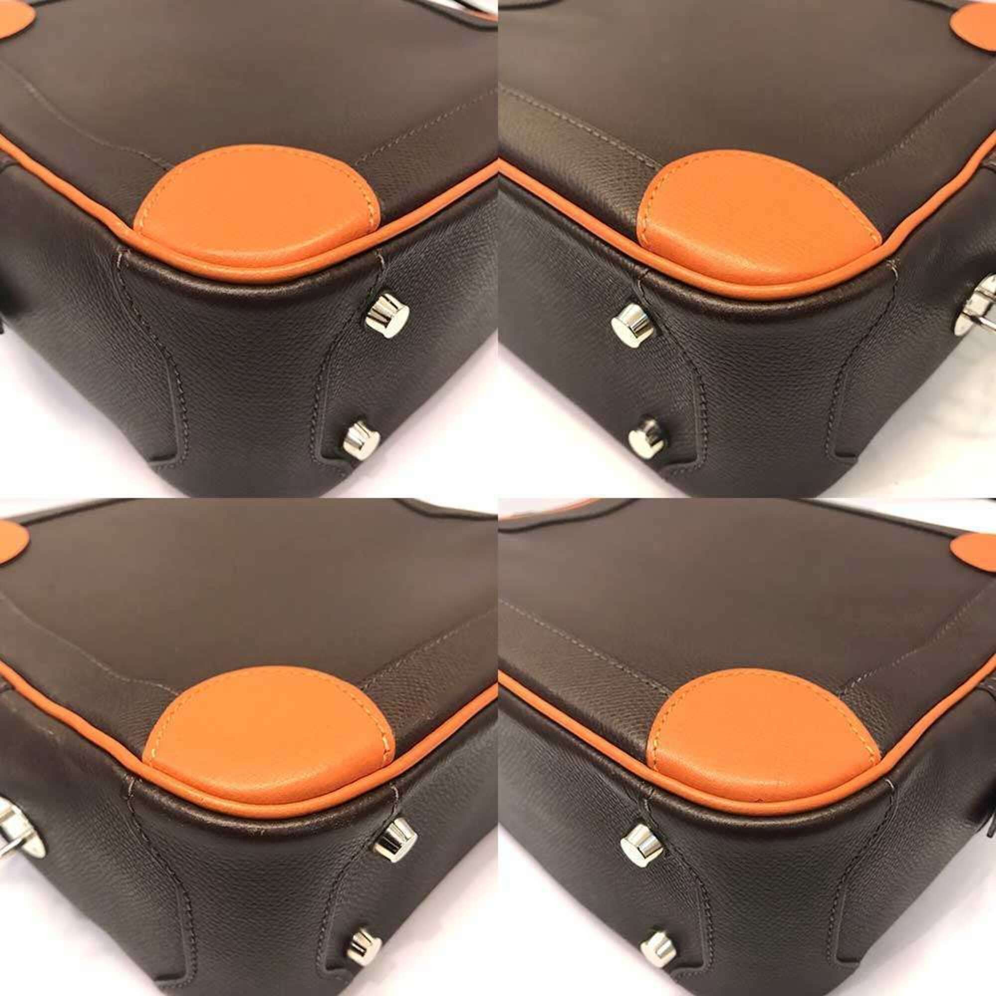Hermes Hermes Omnibus PM handbag, dark brown and orange, Veau Epsom leather, □H stamp. Size ONE SIZE - 3 Thumbnail