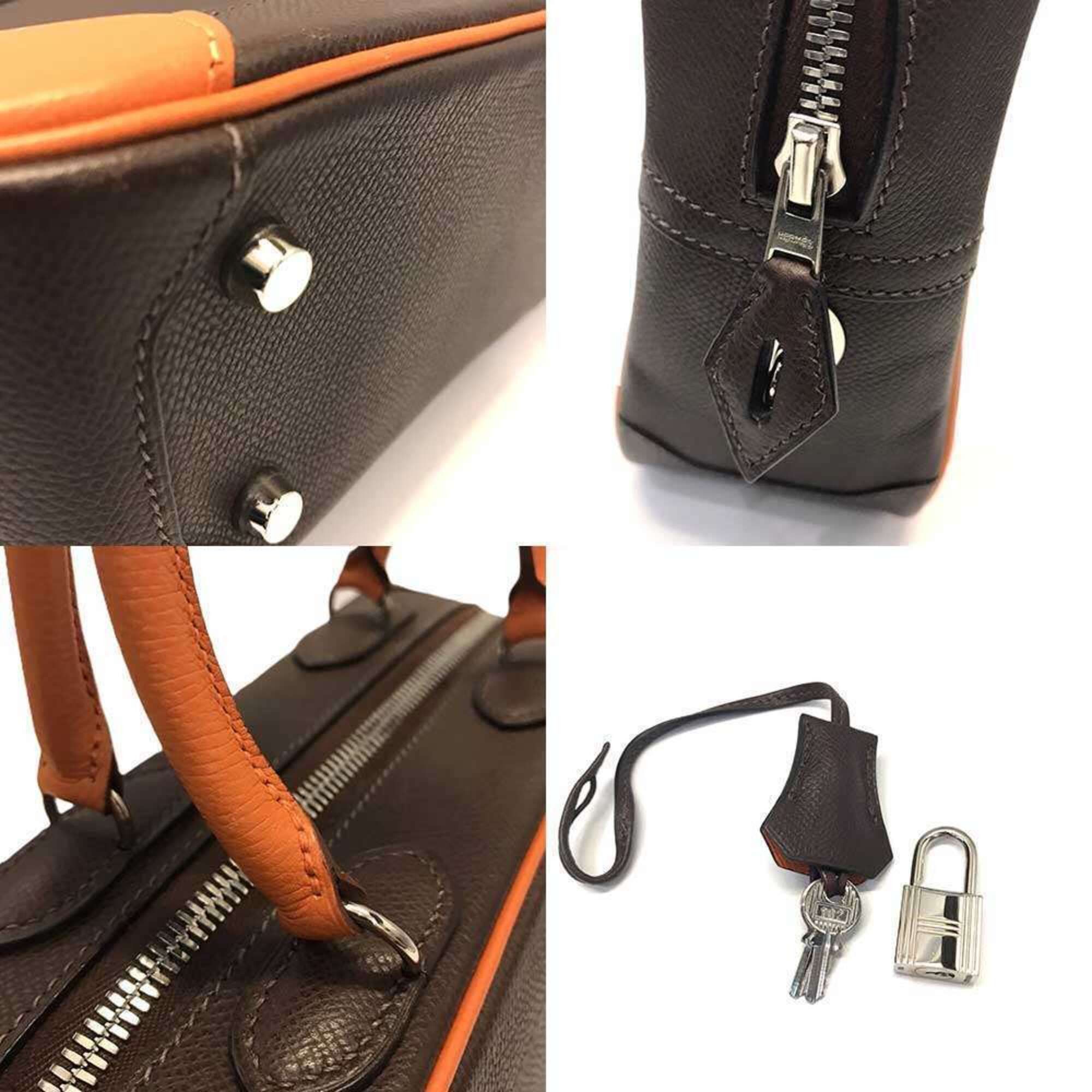Hermes Hermes Omnibus PM handbag, dark brown and orange, Veau Epsom leather, □H stamp. Size ONE SIZE - 5 Thumbnail