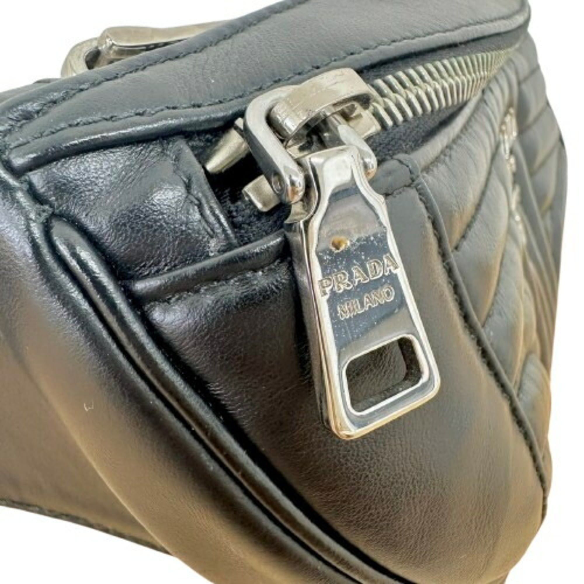 Prada PRADA IMPUNTURE Waist Bag/Body Bag 1BL008 NERO Black Leather Size ONE SIZE - 10 Thumbnail
