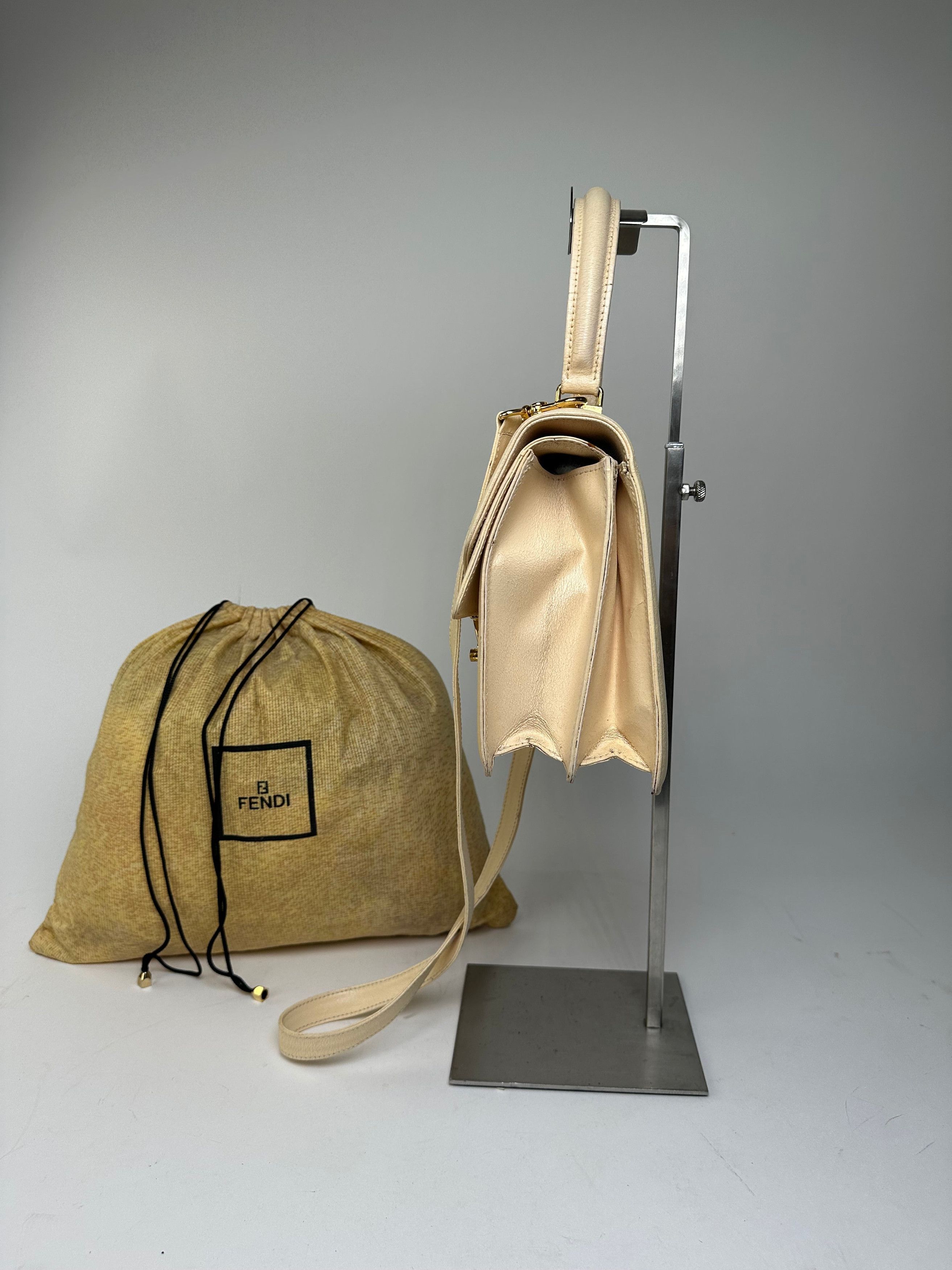 Fendi Vintage Top Handle Flap Bag Cream Ivory Calfskin Leather Size ONE SIZE - 10 Thumbnail