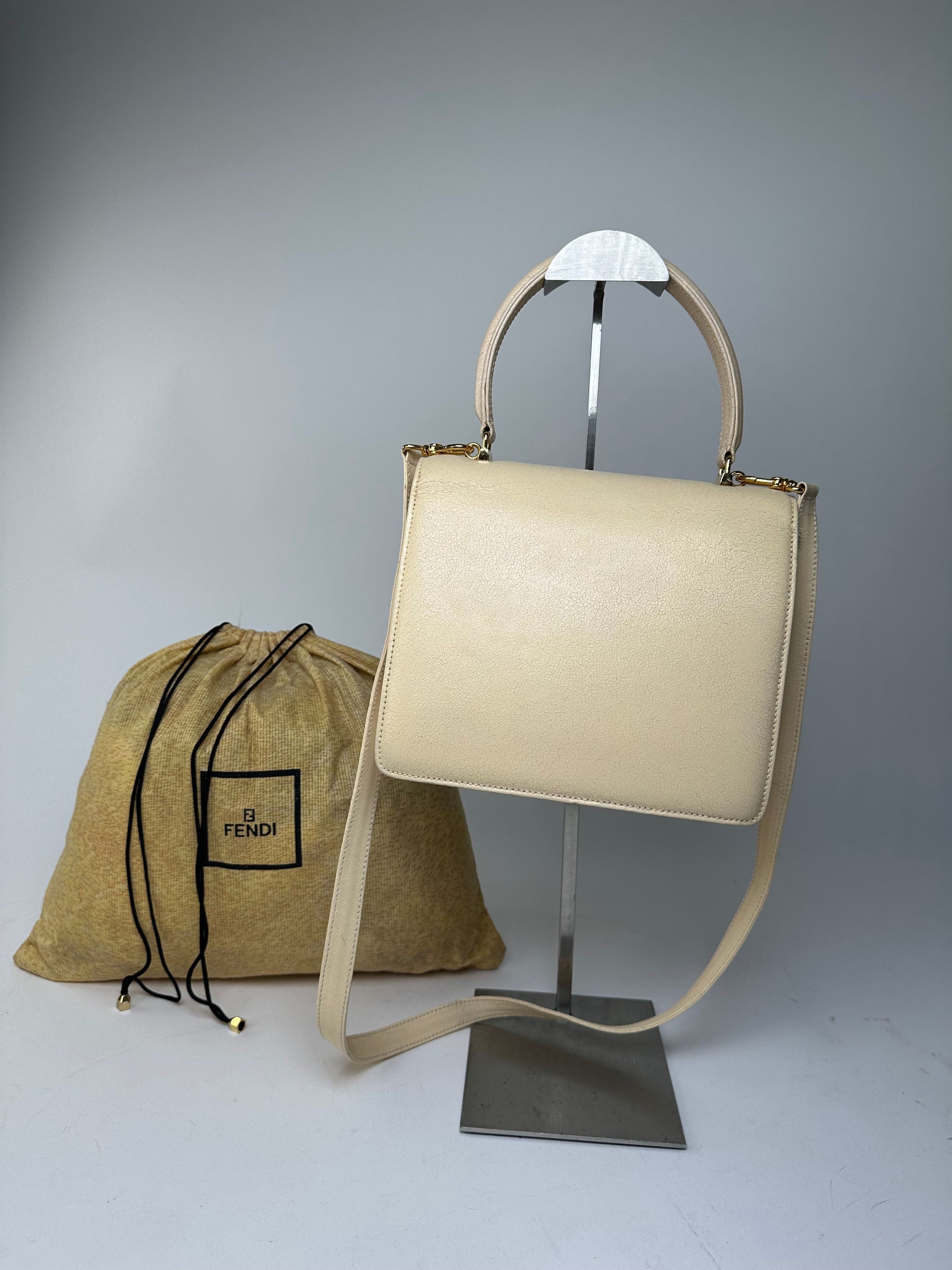 Fendi Vintage Top Handle Flap Bag Cream Ivory Calfskin Leather Size ONE SIZE - 2 Thumbnail