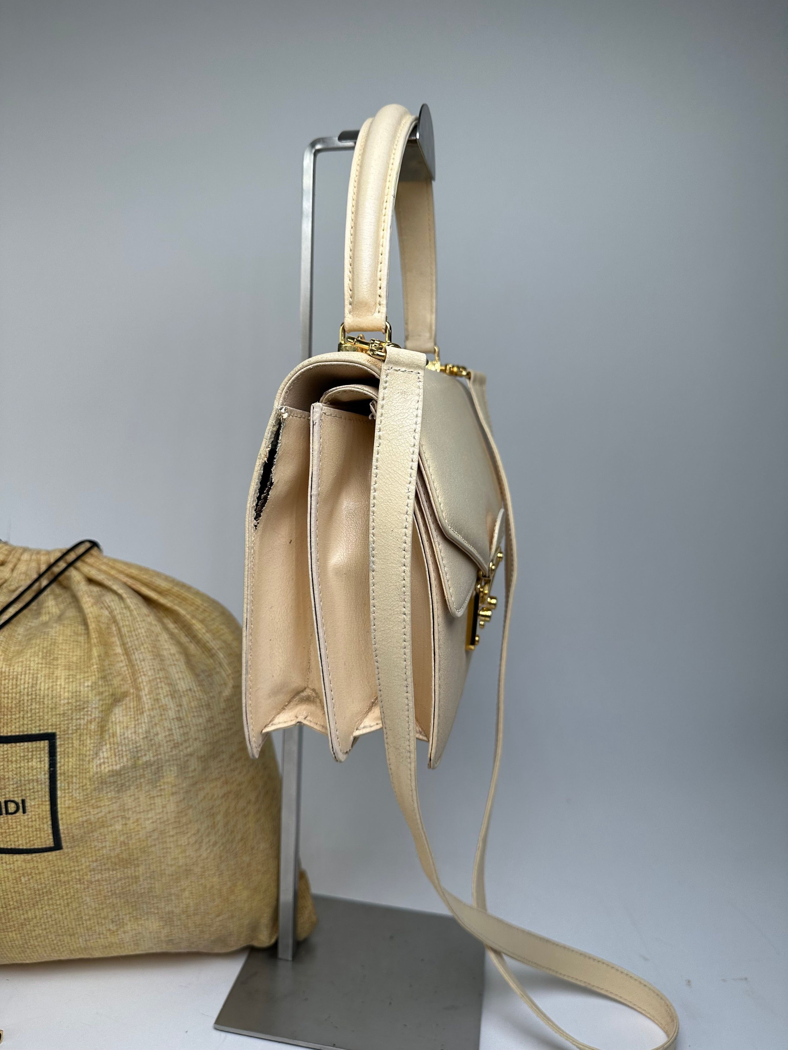Fendi Vintage Top Handle Flap Bag Cream Ivory Calfskin Leather Size ONE SIZE - 8 Thumbnail