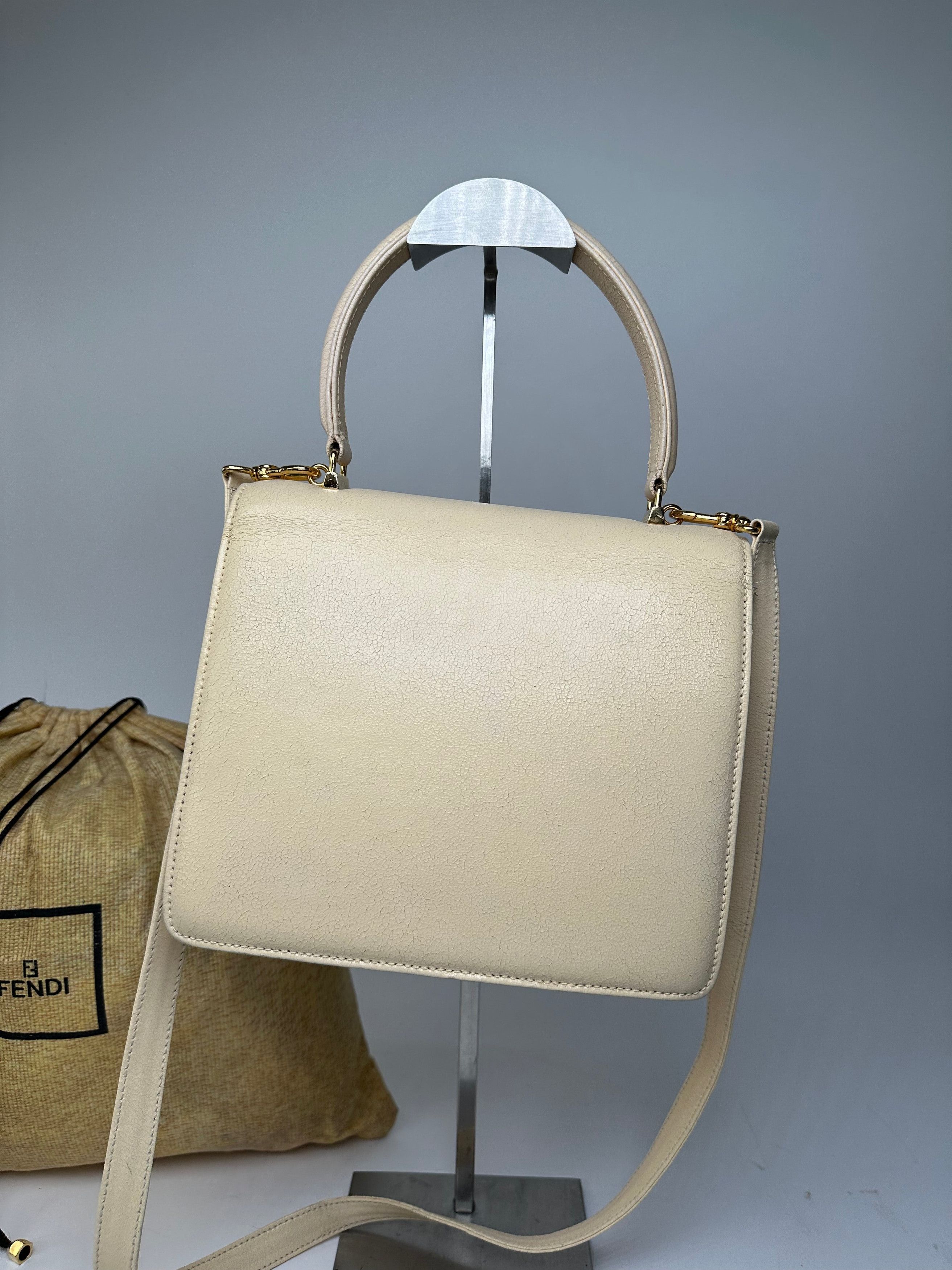 Fendi Vintage Top Handle Flap Bag Cream Ivory Calfskin Leather Size ONE SIZE - 11 Thumbnail