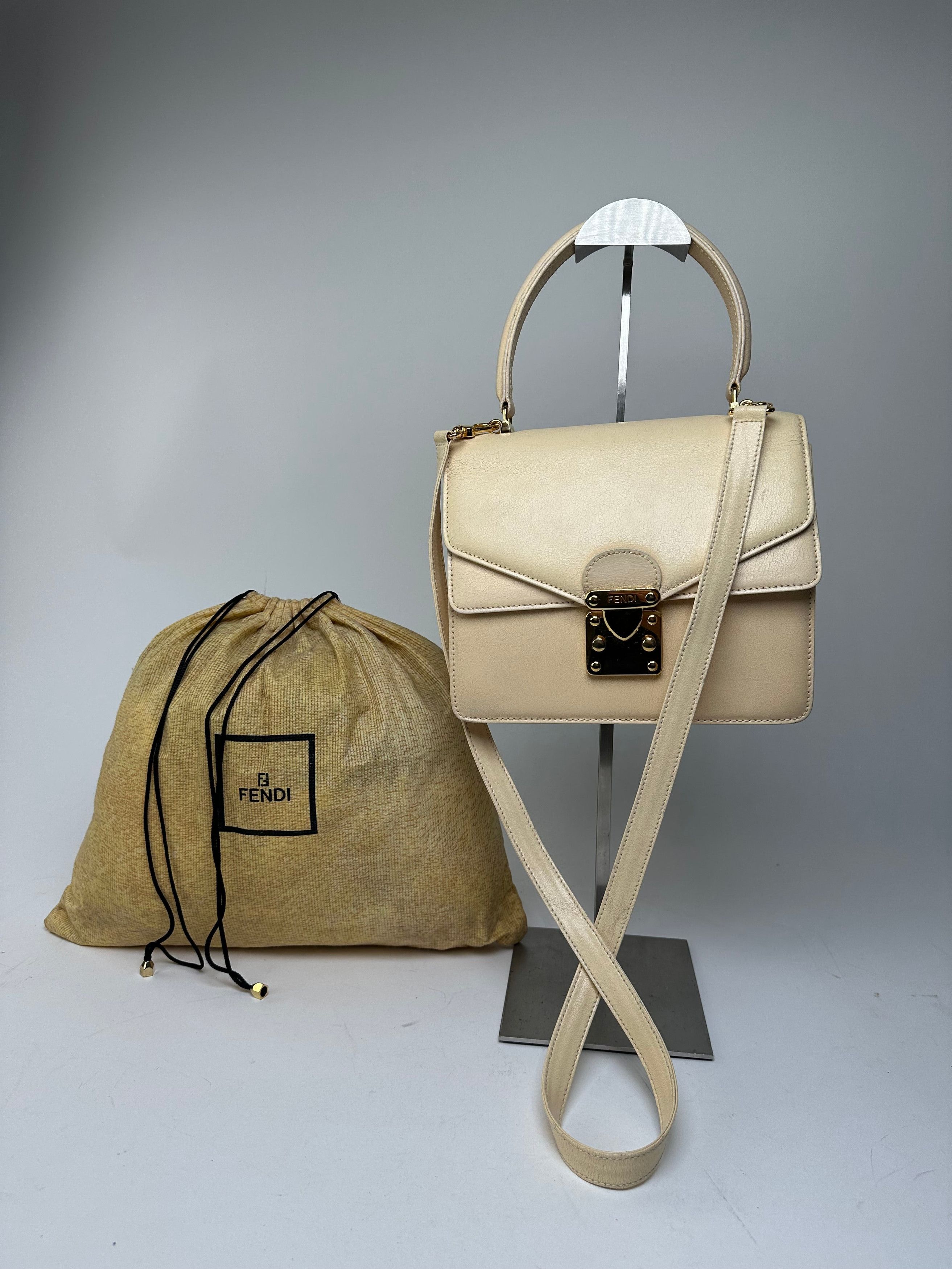 Fendi Vintage Top Handle Flap Bag Cream Ivory Calfskin Leather Size ONE SIZE - 15 Thumbnail